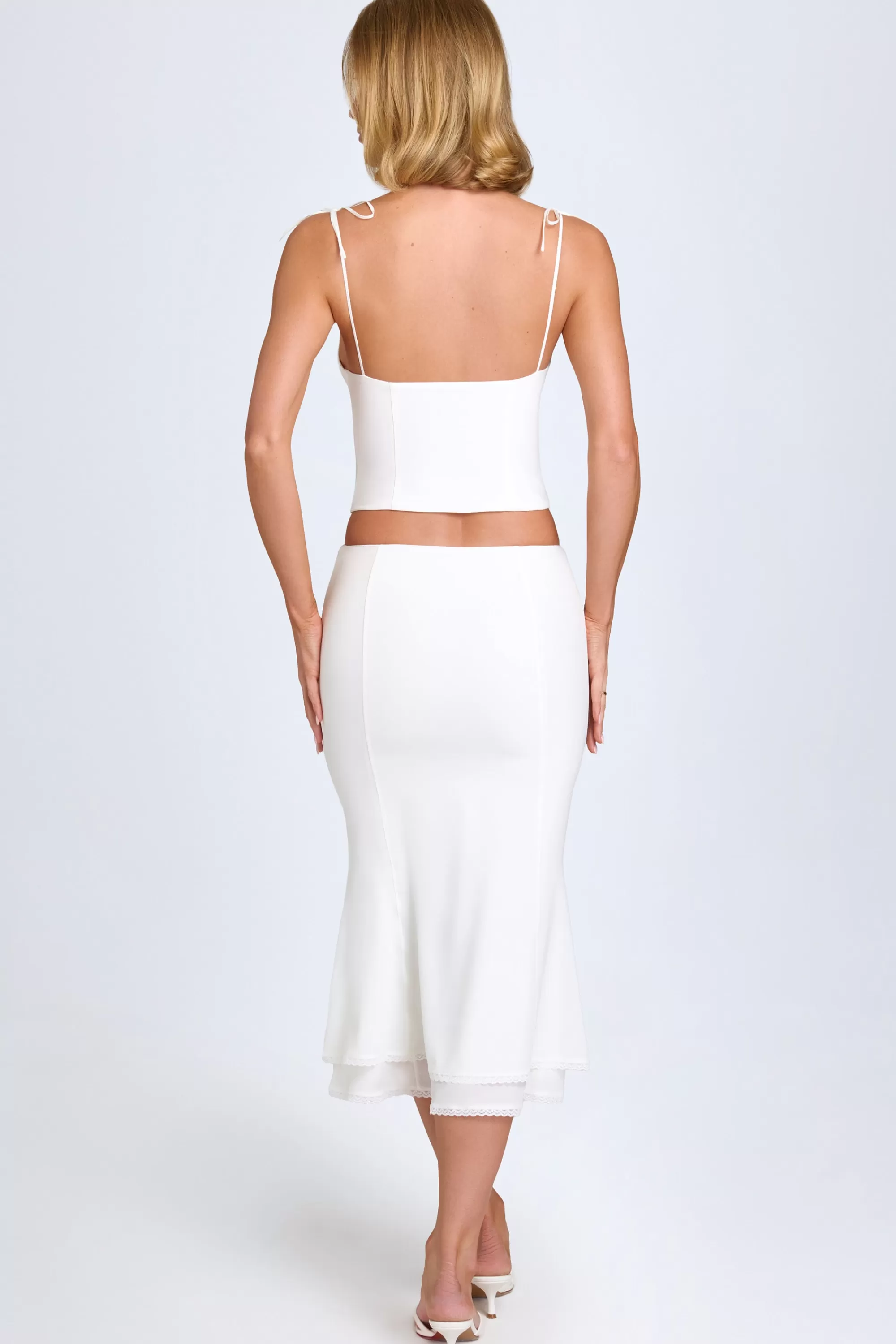 Oh Polly Lace-Trim Mid-Rise Midaxi Skirt In White Online