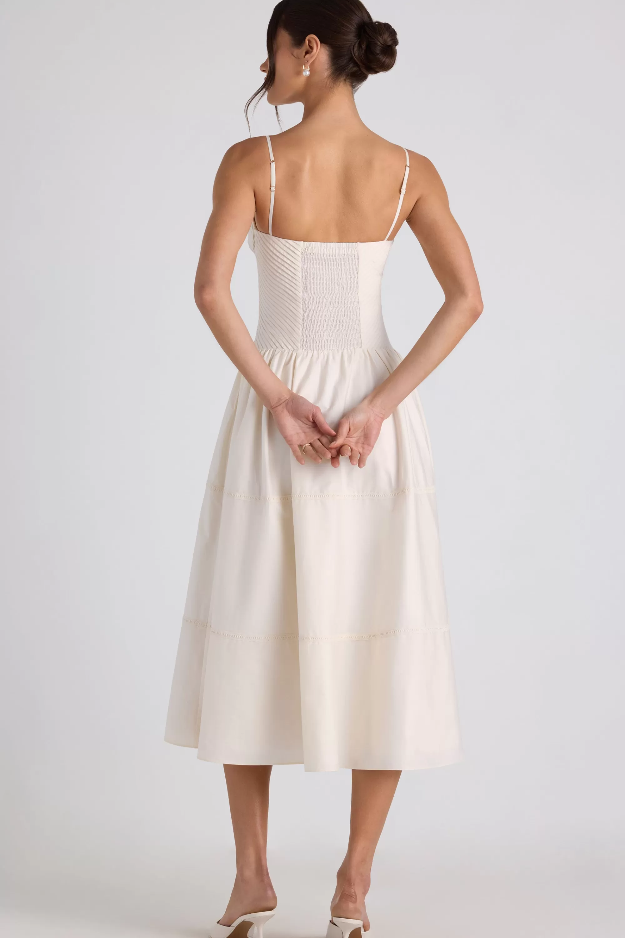 Oh Polly Lace-Trim Pintucked Poplin Midaxi Dress In Ivory Sale