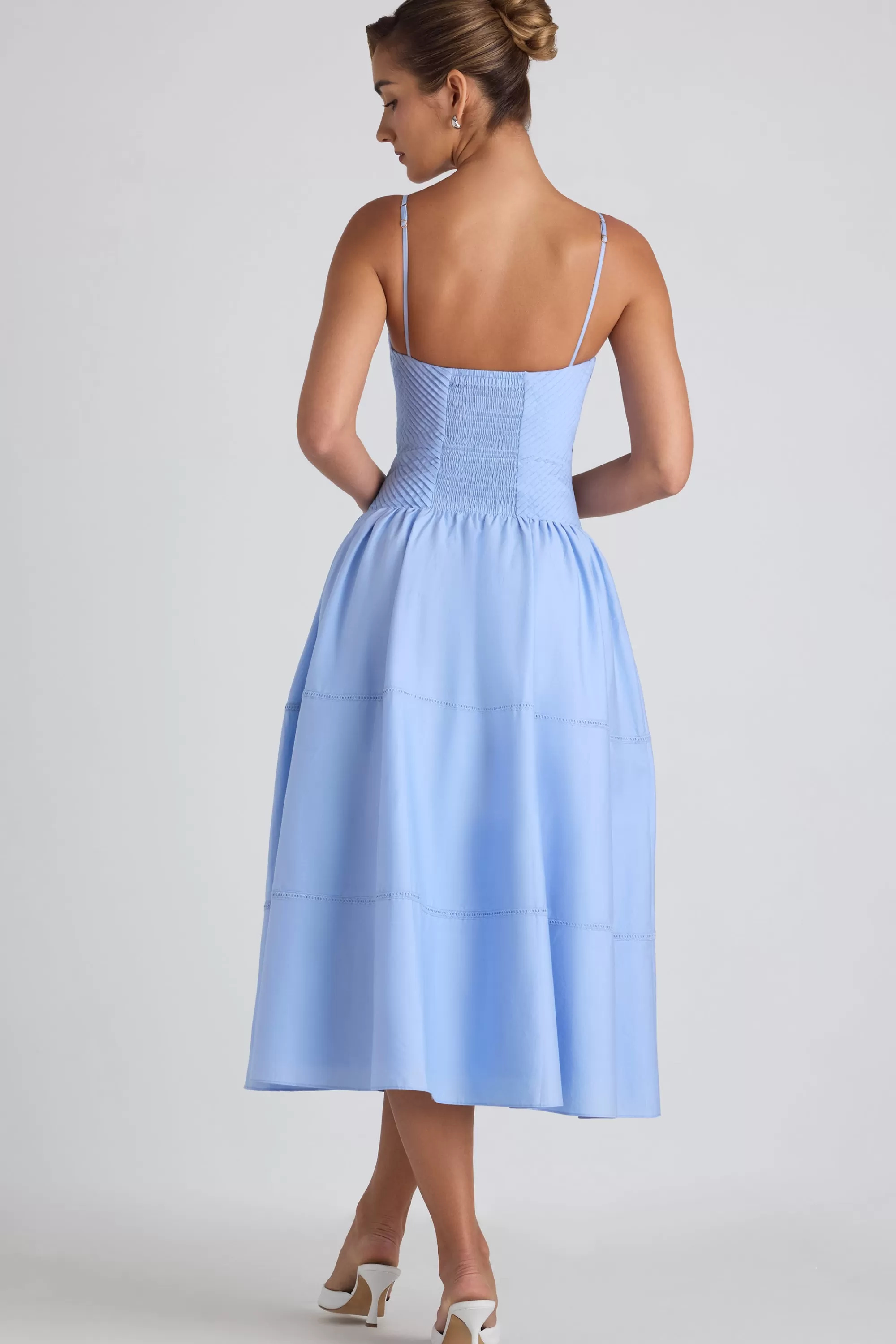 Oh Polly Lace-Trim Pintucked Poplin Midaxi Dress In Sky Blue Cheap