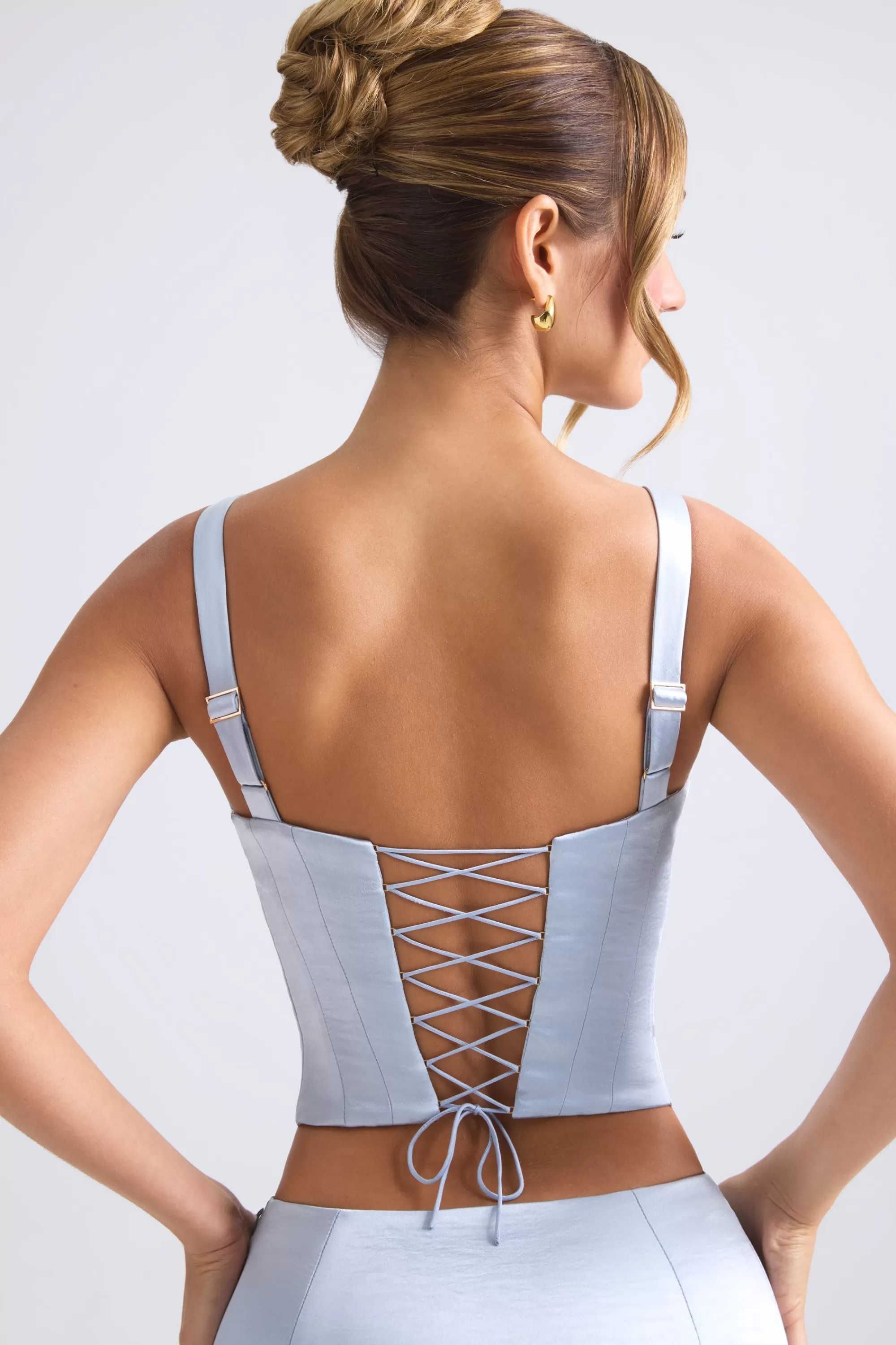 Oh Polly Lace-Up Corset Top In Light Blue Store