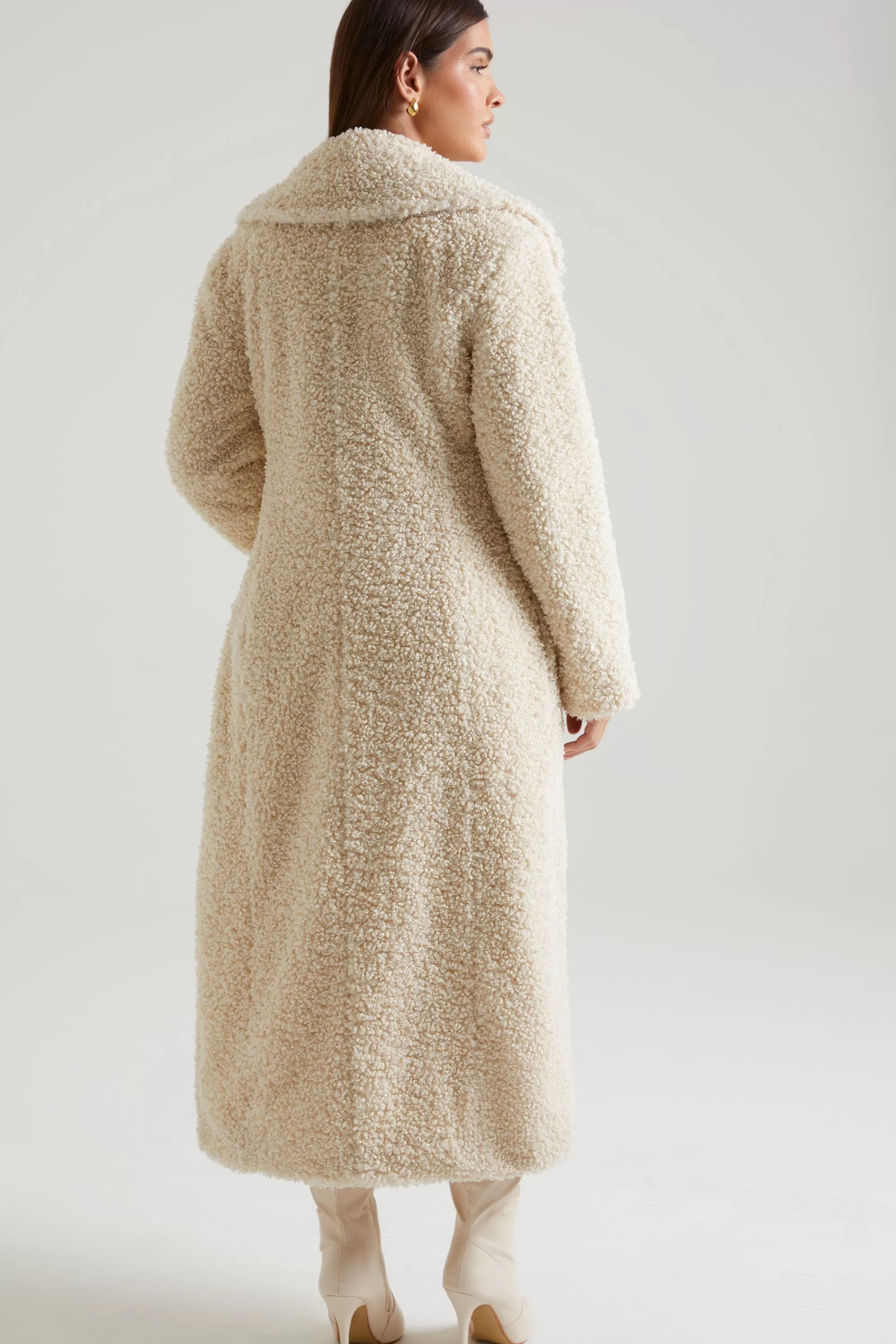 Oh Polly Long Shearling Coat In Cream Best Sale