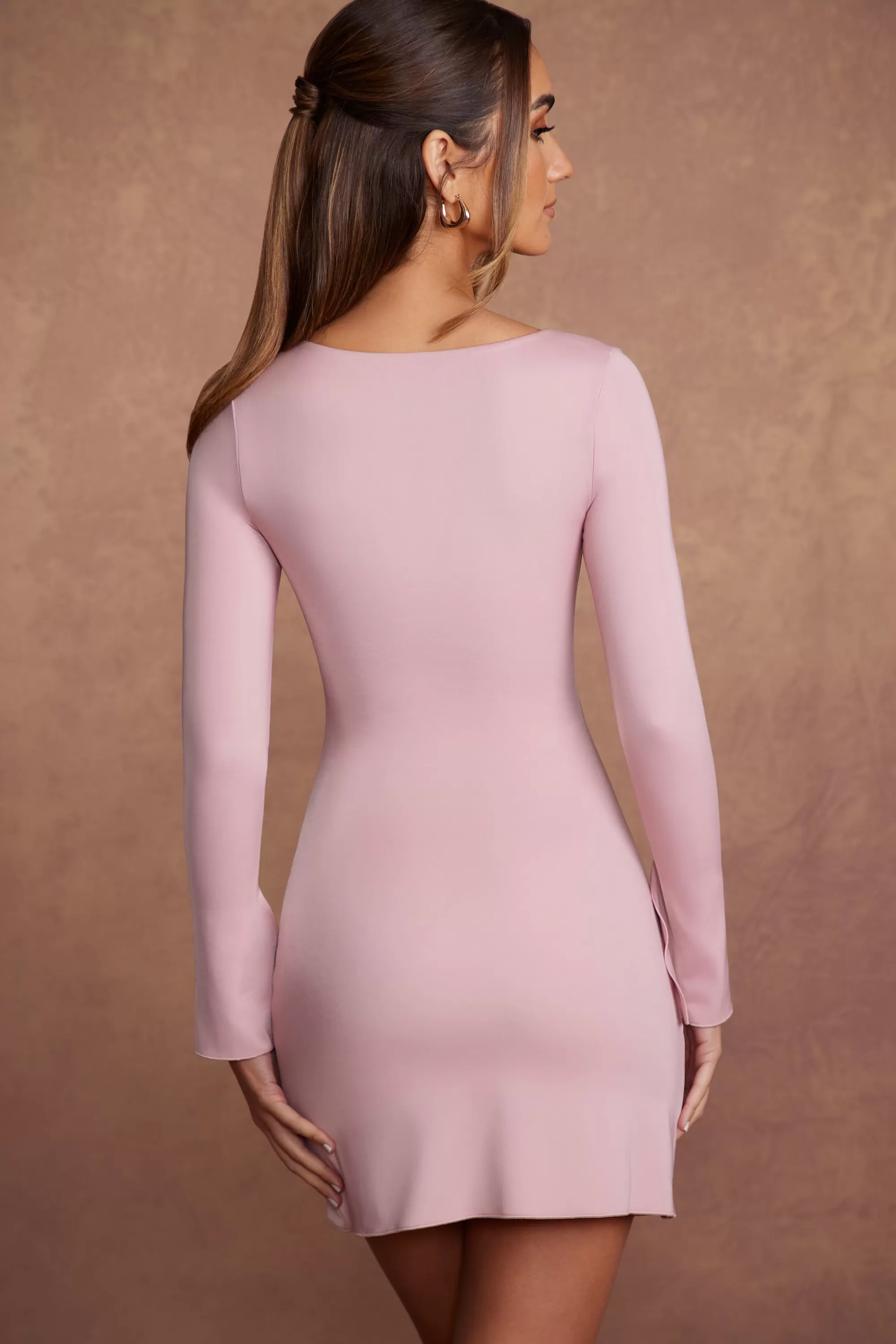 Oh Polly Long Sleeve Asymmetric Mini Dress In Mauve Outlet