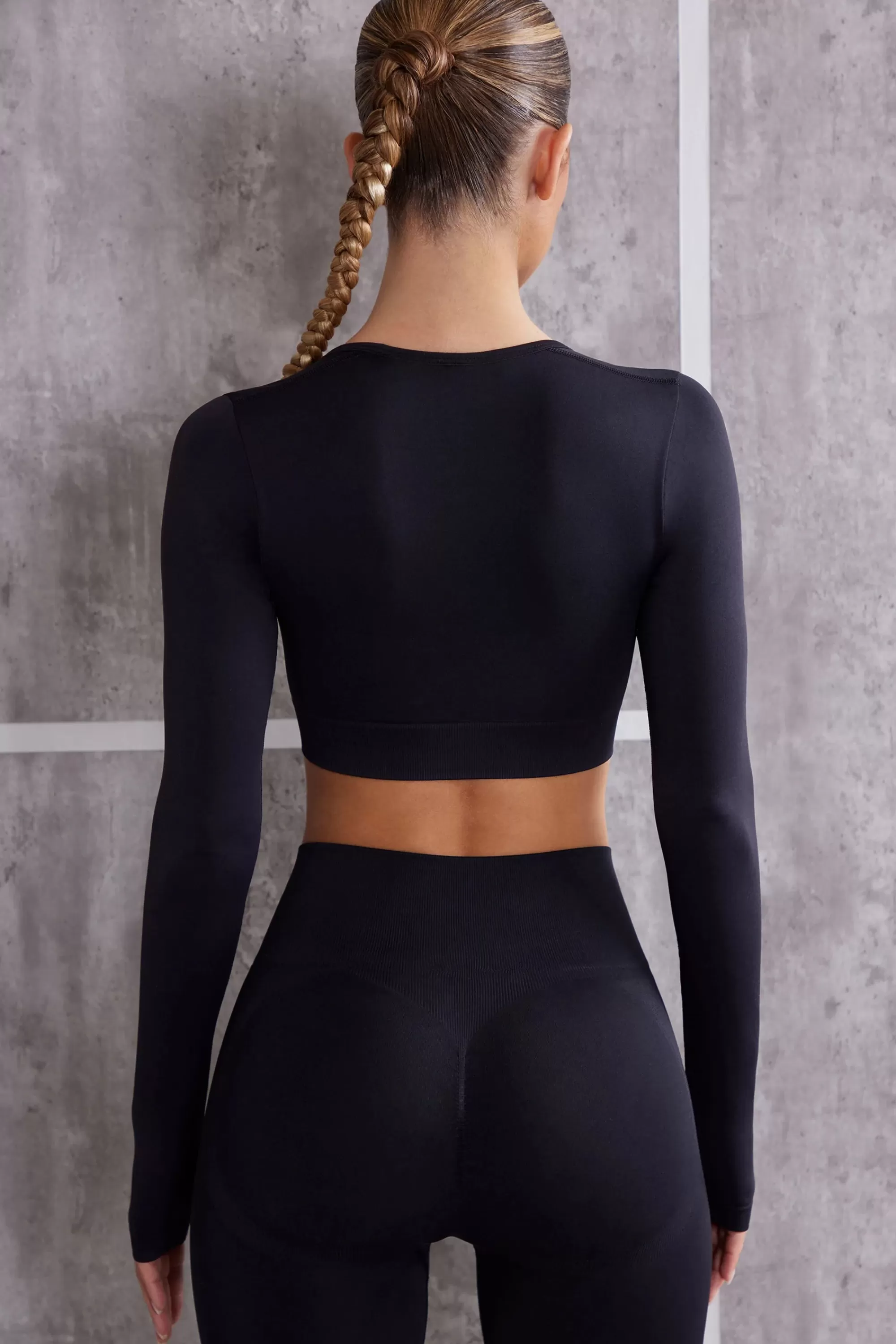 Oh Polly Long Sleeve Crop Top In Jet Black Best Sale