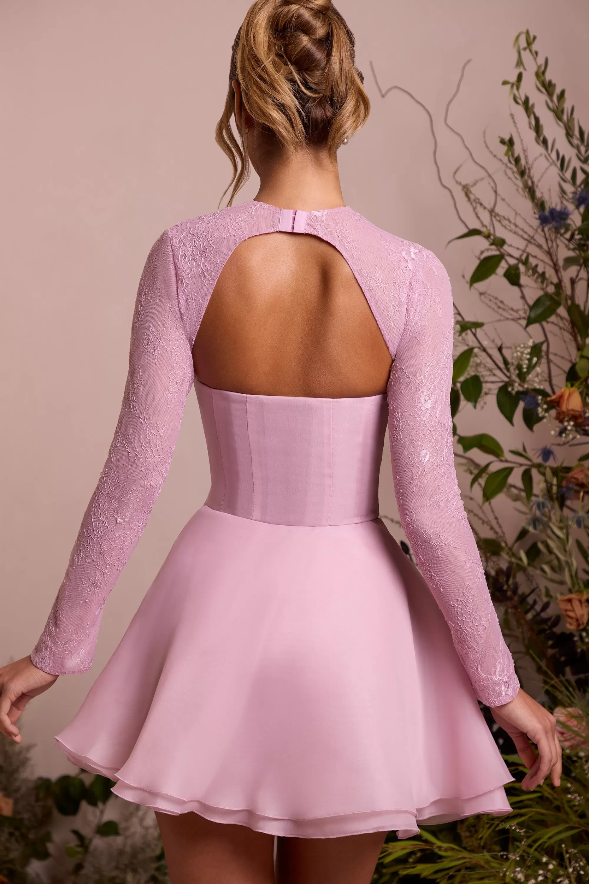 Oh Polly Long Sleeve Tulle Skirt Mini Dress In Dusty Pink Fashion