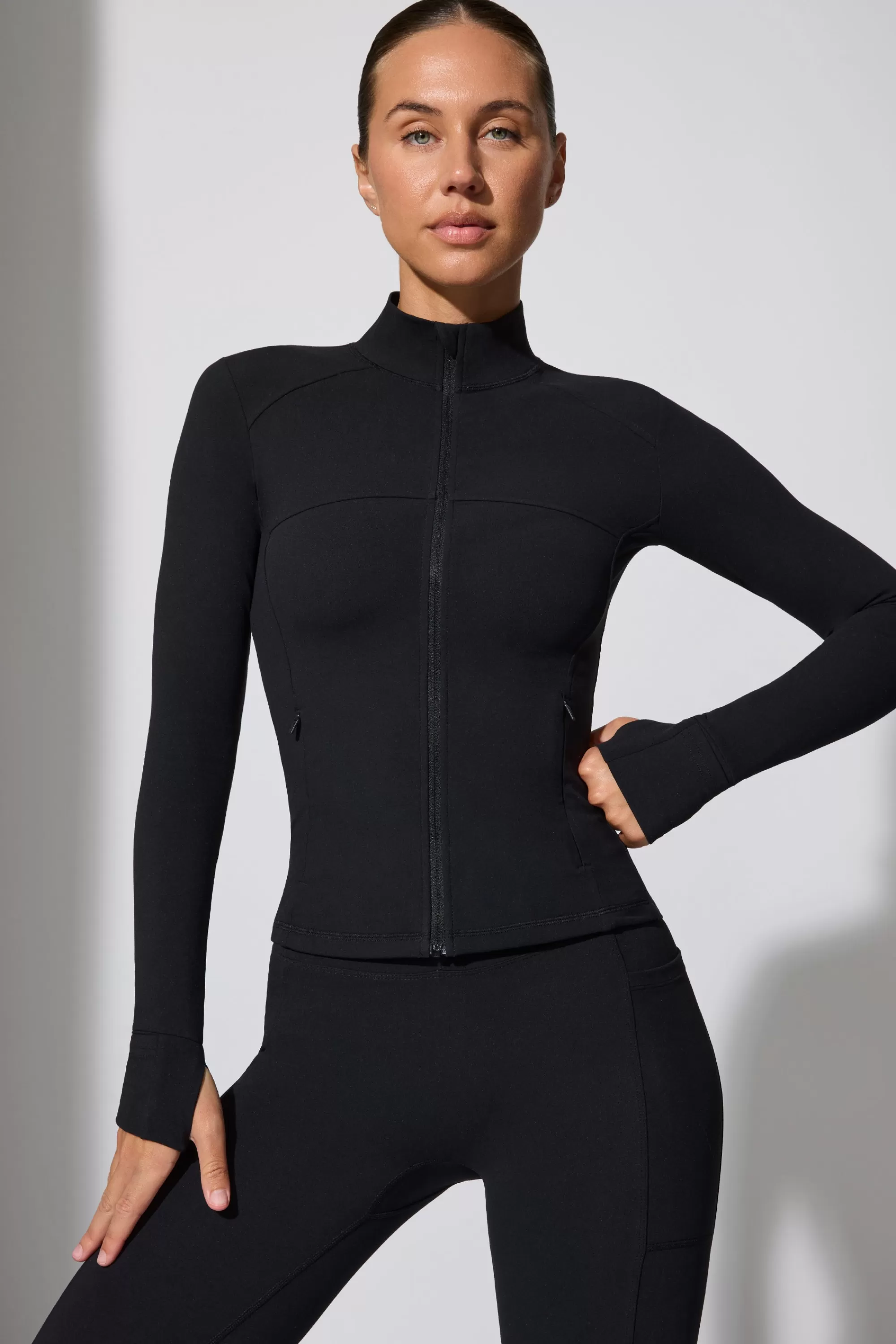 Oh Polly Long Sleeve Zip Up Jacket In Black Clearance