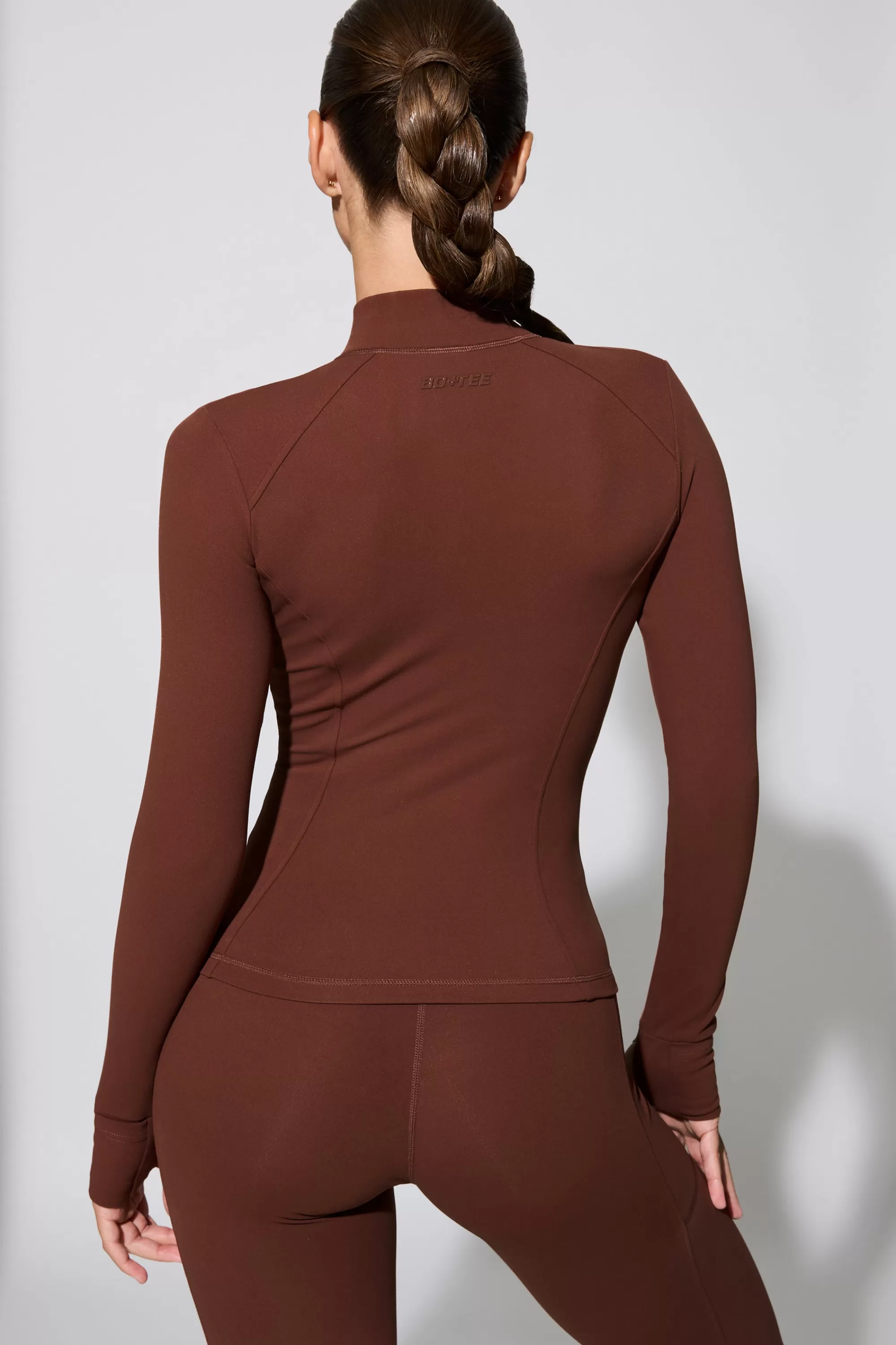 Oh Polly Long Sleeve Zip Up Jacket In Chocolate Cheap