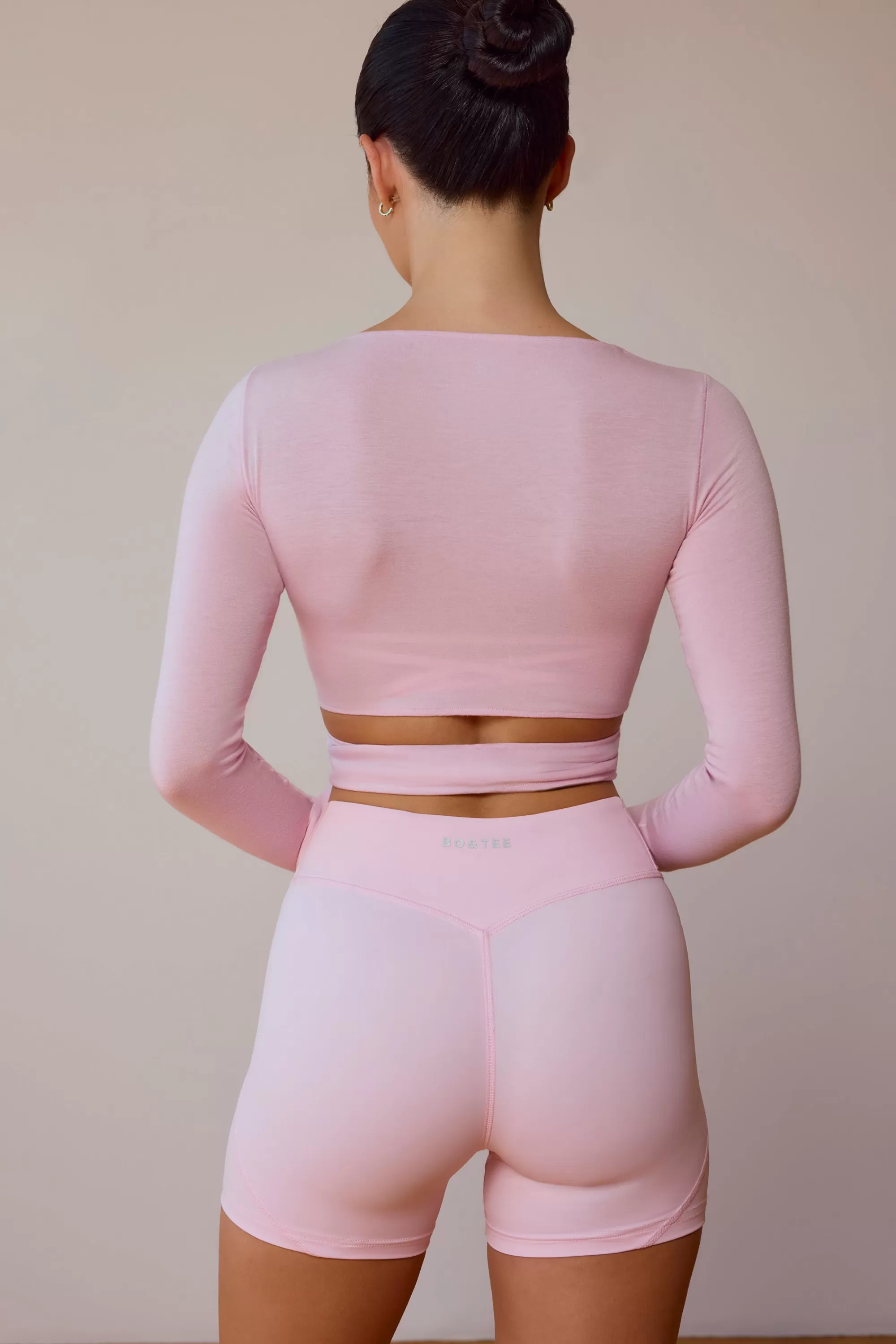 Oh Polly Long-Sleeve Wrap Crop Top In Soft Pink Shop