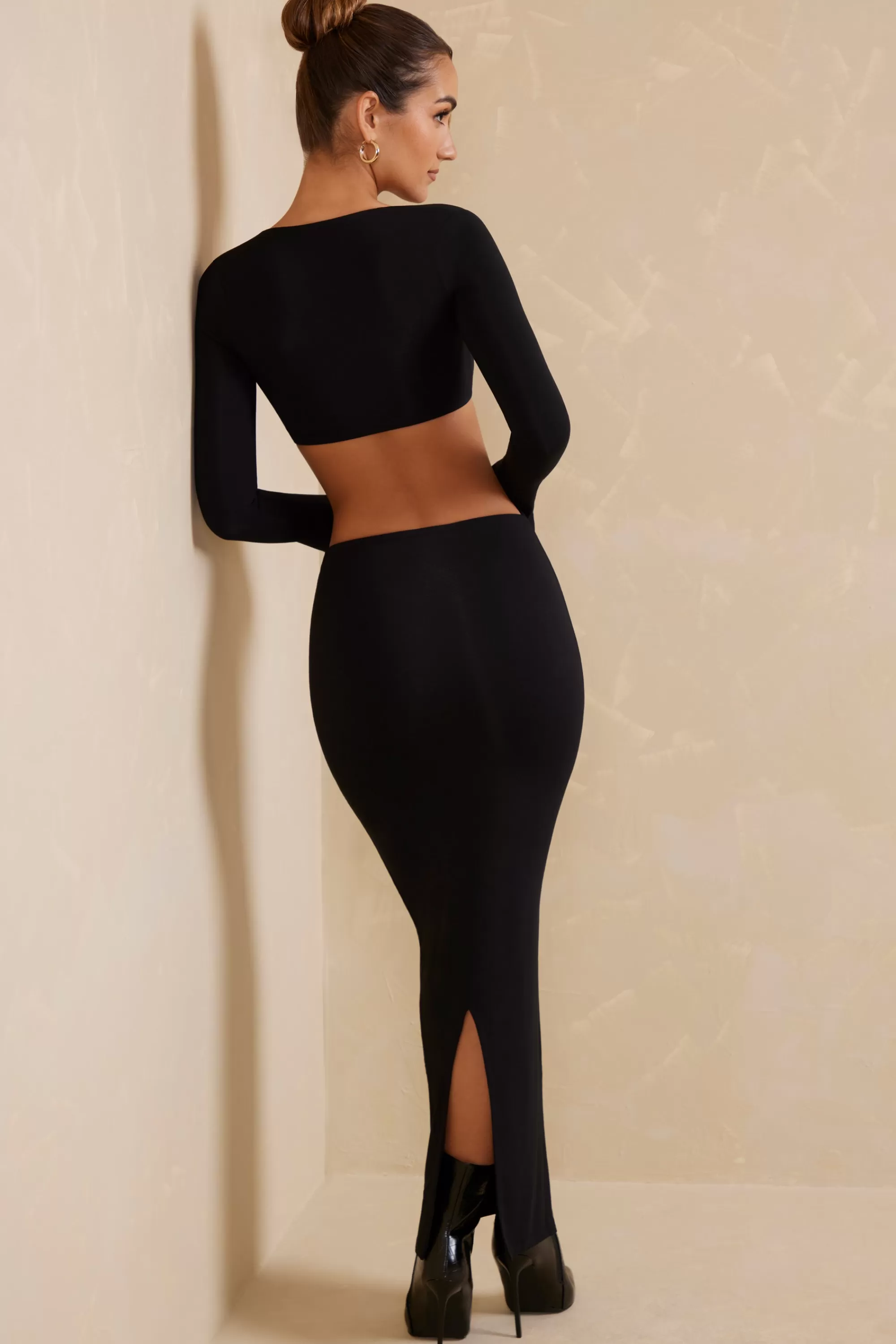 Oh Polly Low Rise Bodycon Maxi Skirt In Black Outlet