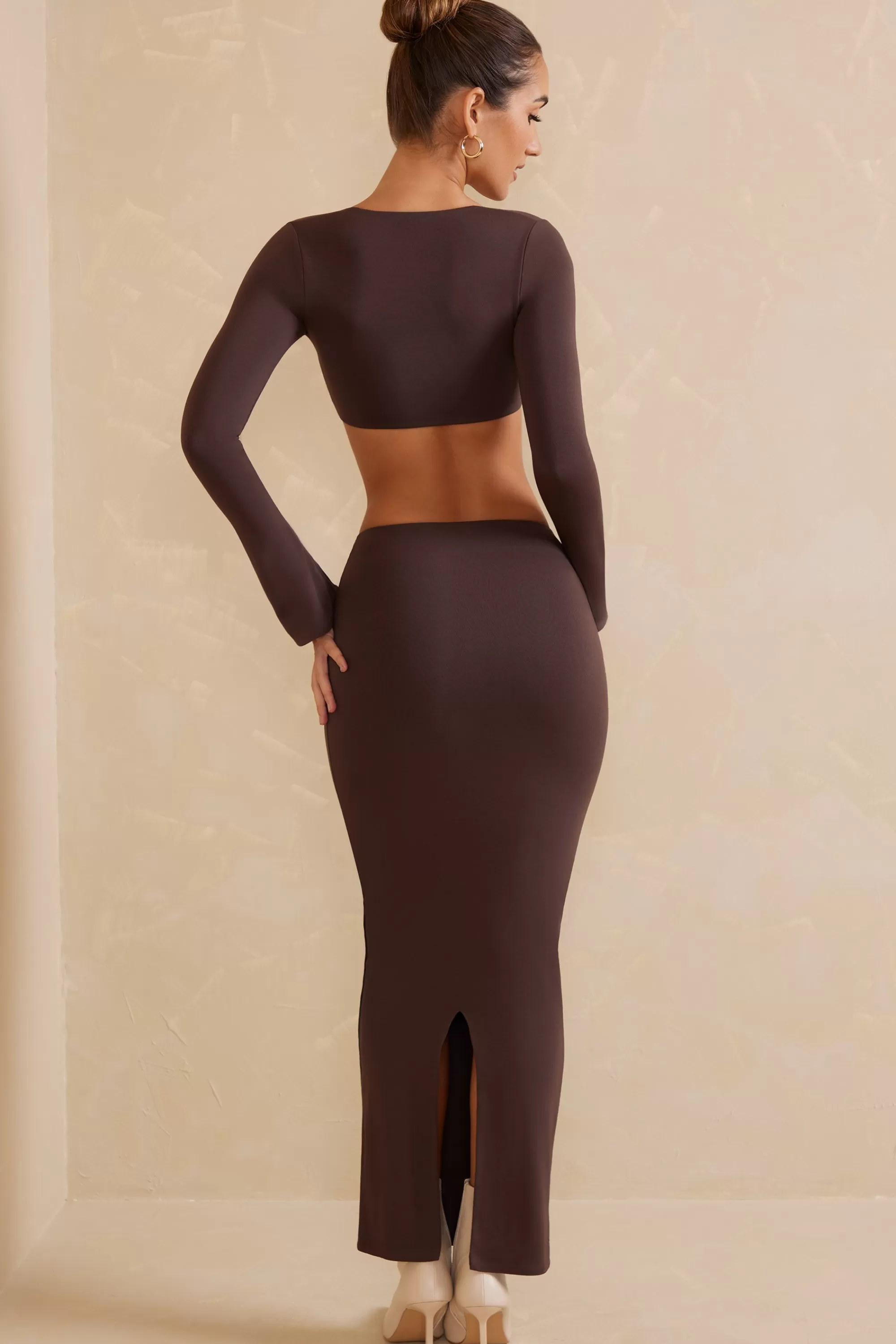 Oh Polly Low Rise Bodycon Maxi Skirt In Chocolate Best