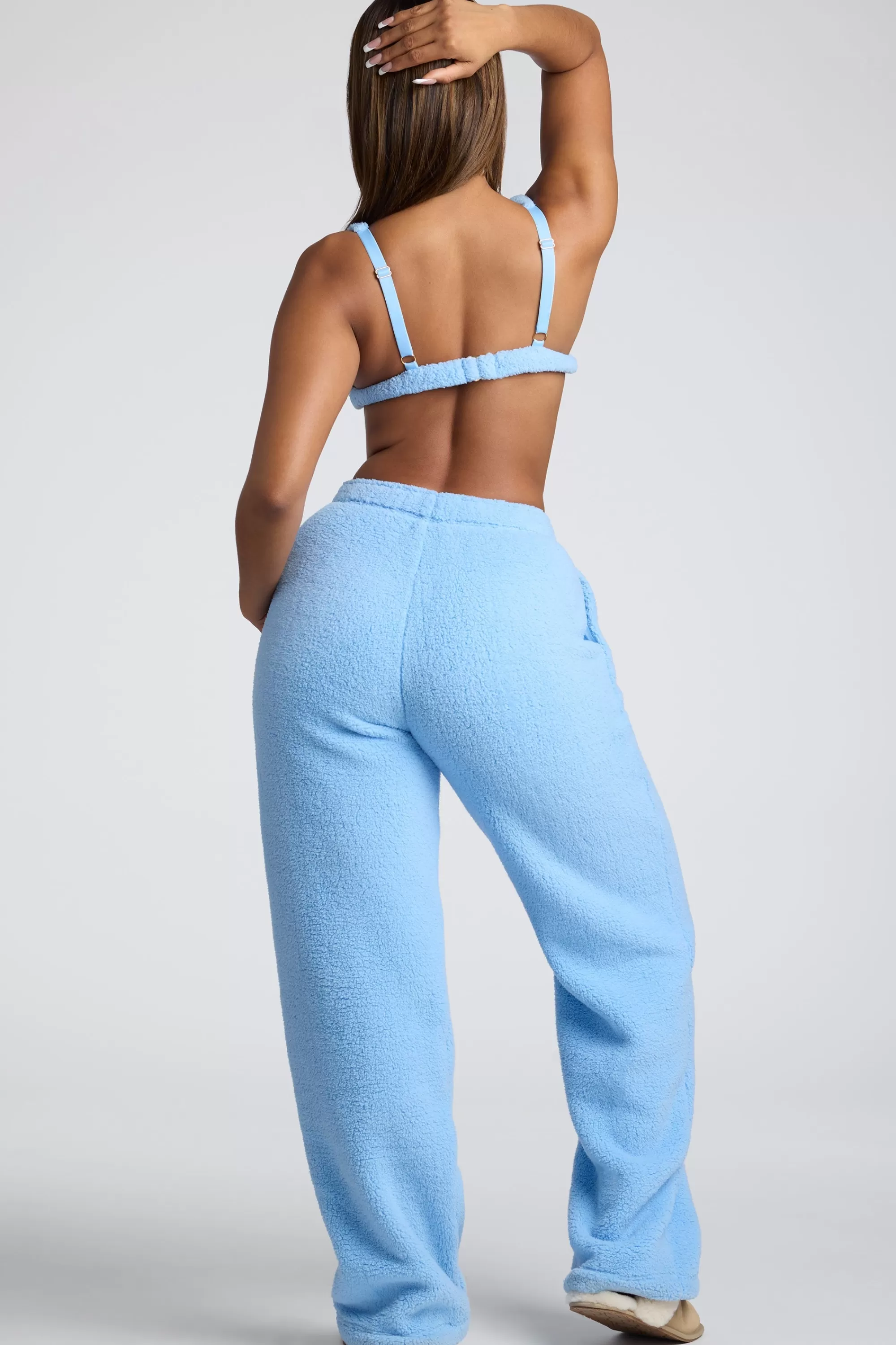 Oh Polly Low Rise Straight Leg Fleece Joggers In Baby Blue Flash Sale