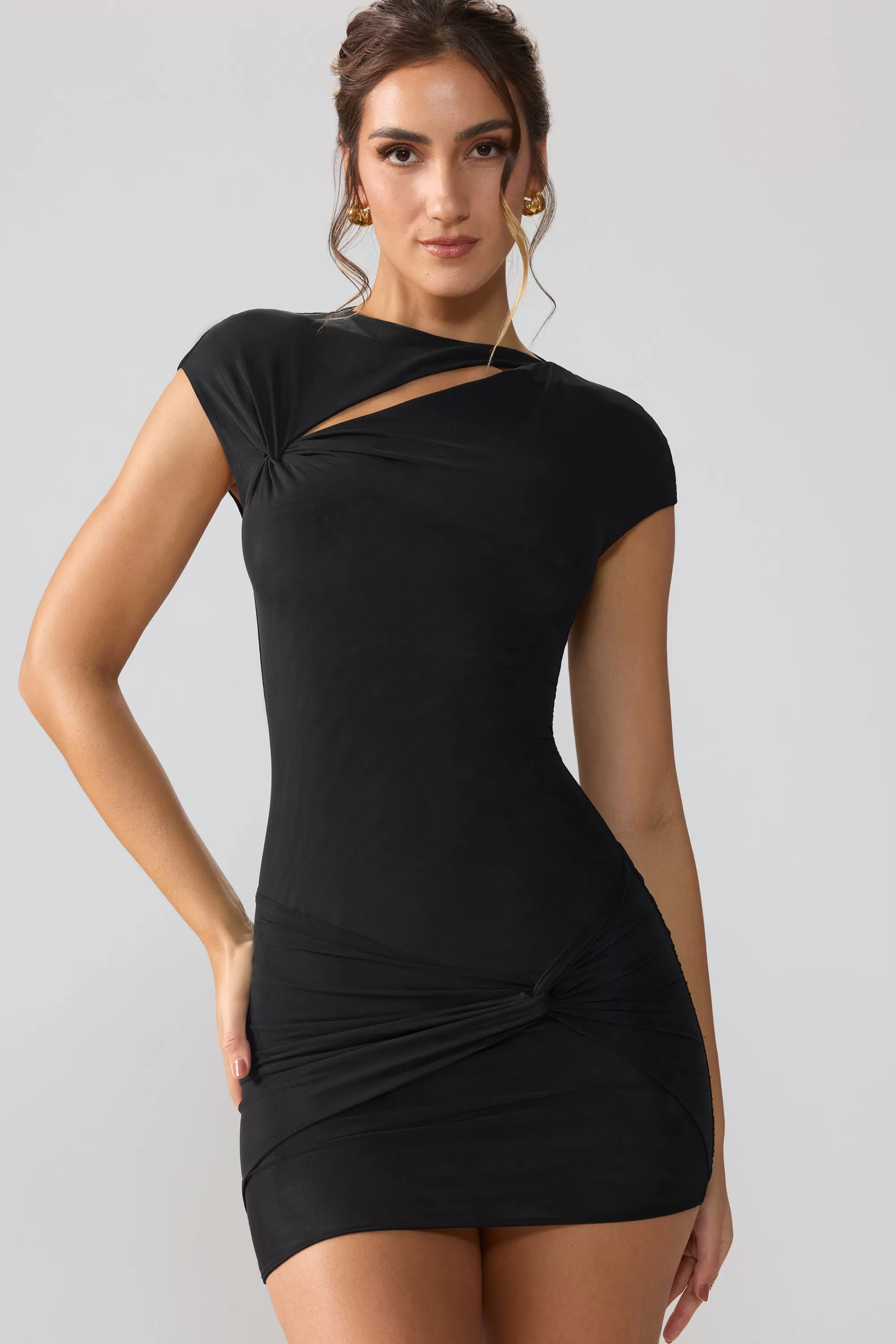 Oh Polly Mesh Cap Sleeve Cut Out Mini Dress In Black Store