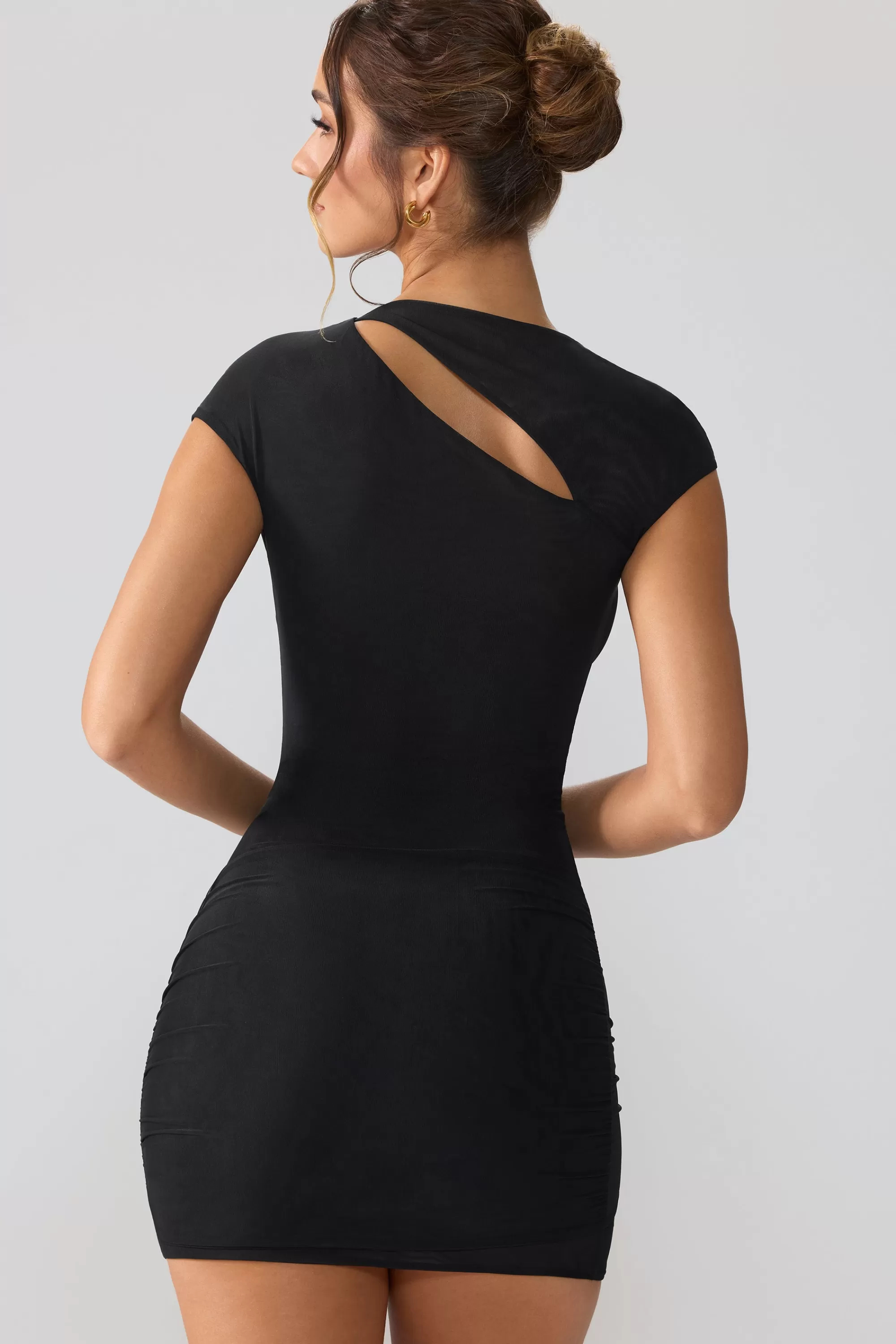 Oh Polly Mesh Cap Sleeve Cut Out Mini Dress In Black Store