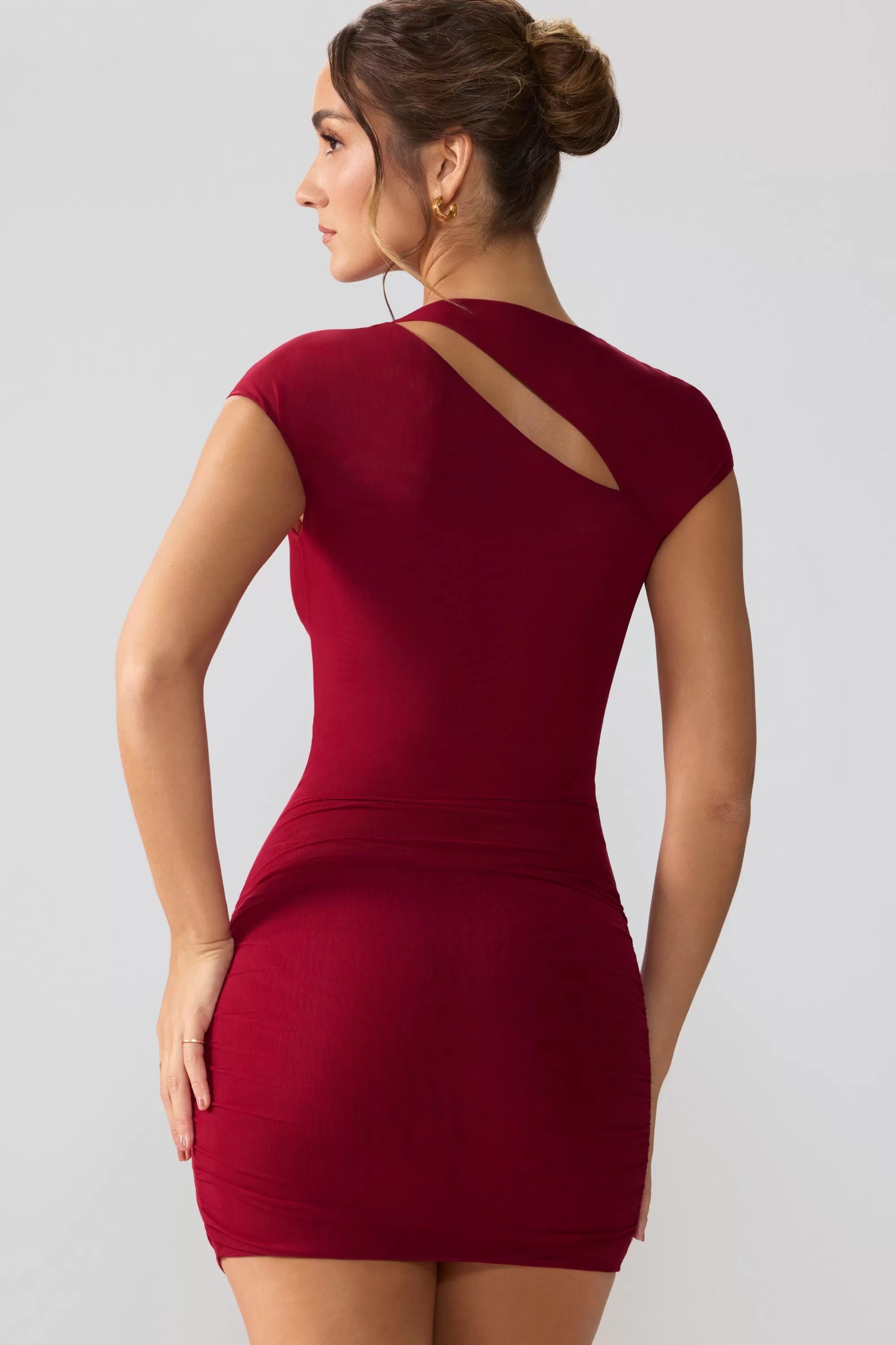 Oh Polly Mesh Cap Sleeve Cut Out Mini Dress In Ruby Fashion