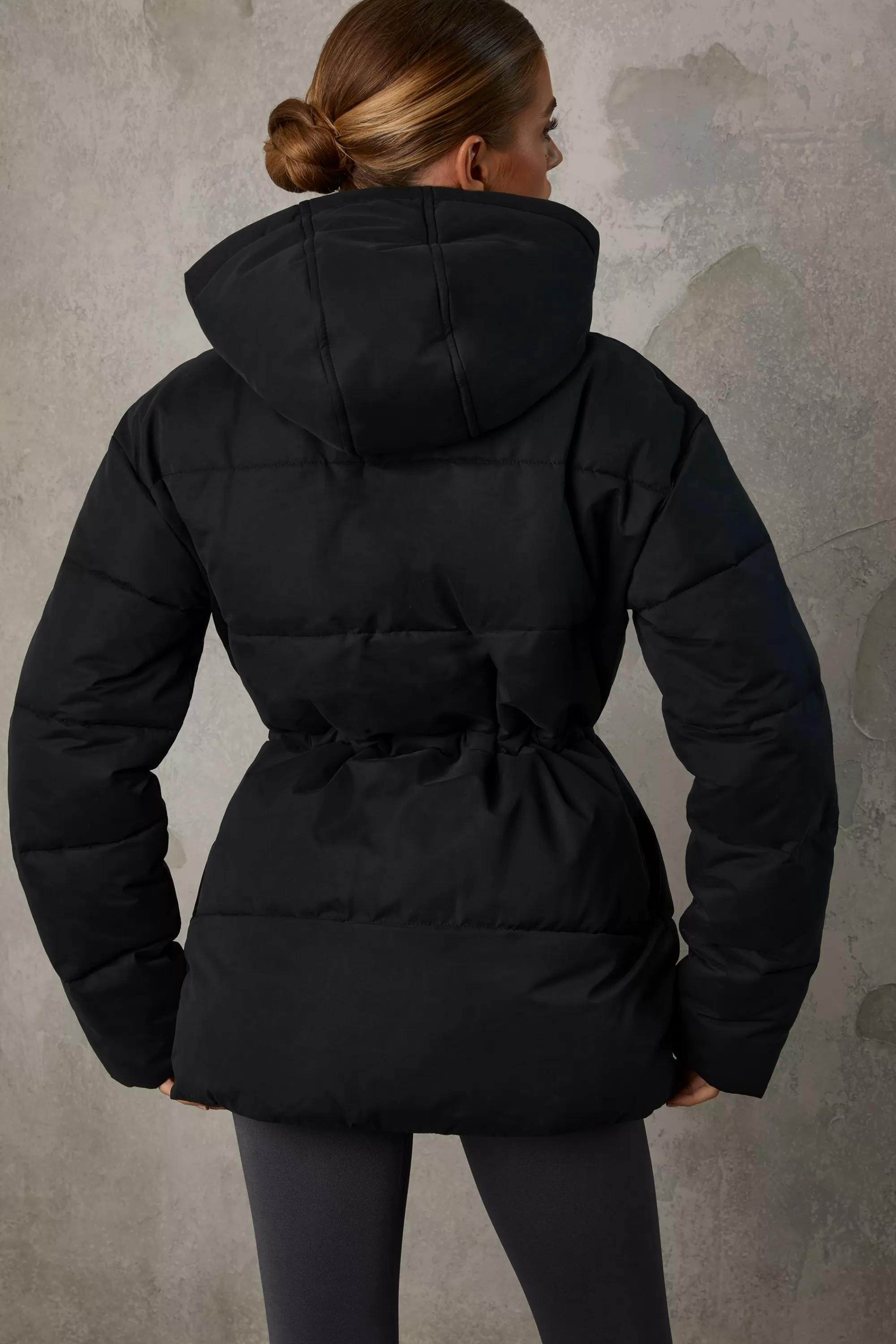 Oh Polly Mid Length Hooded Puffer Coat In Black Clearance