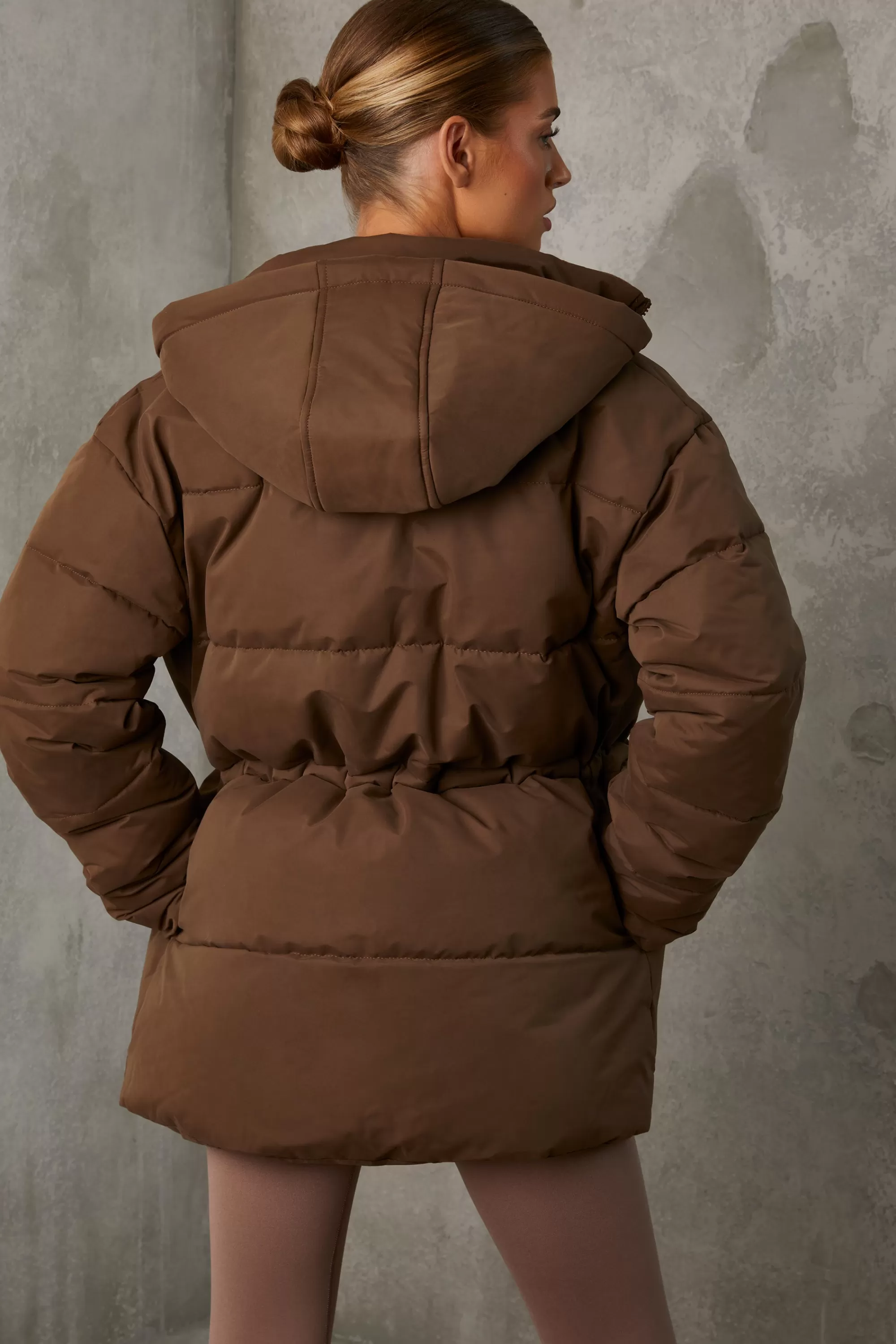 Oh Polly Mid Length Hooded Puffer Coat In Cocoa Brown Flash Sale