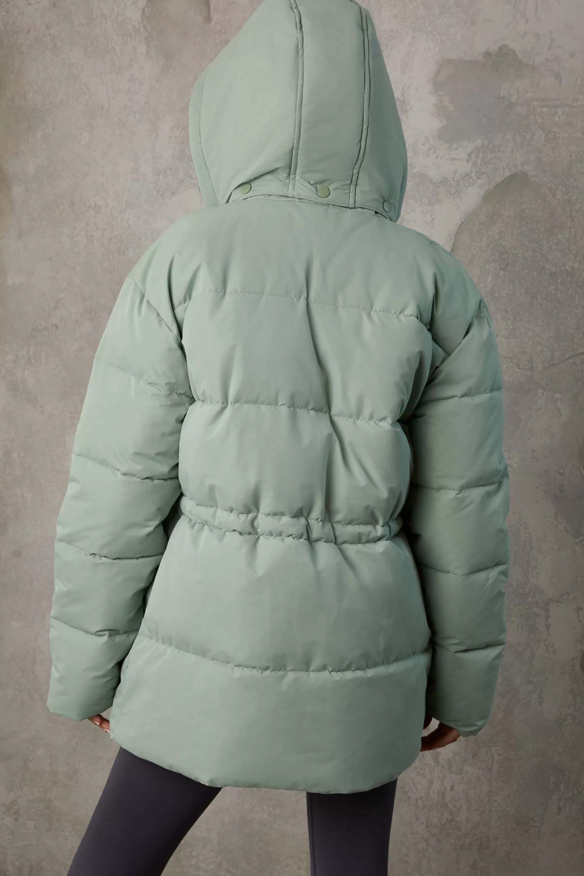 Oh Polly Mid Length Hooded Puffer Coat In Iceberg Green Flash Sale