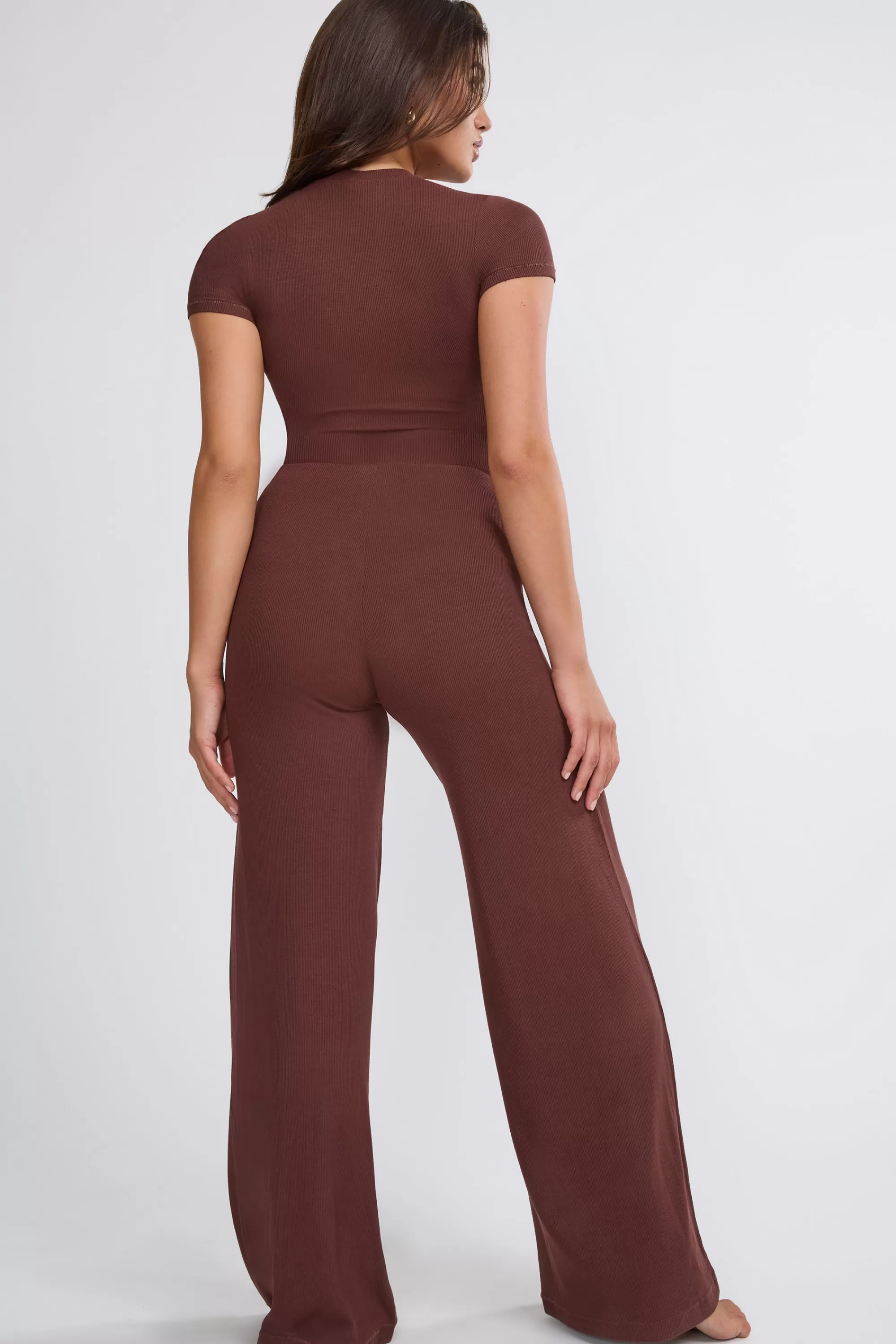 Oh Polly Mid Rise Wide Leg Trouser In Chocolate Best Sale