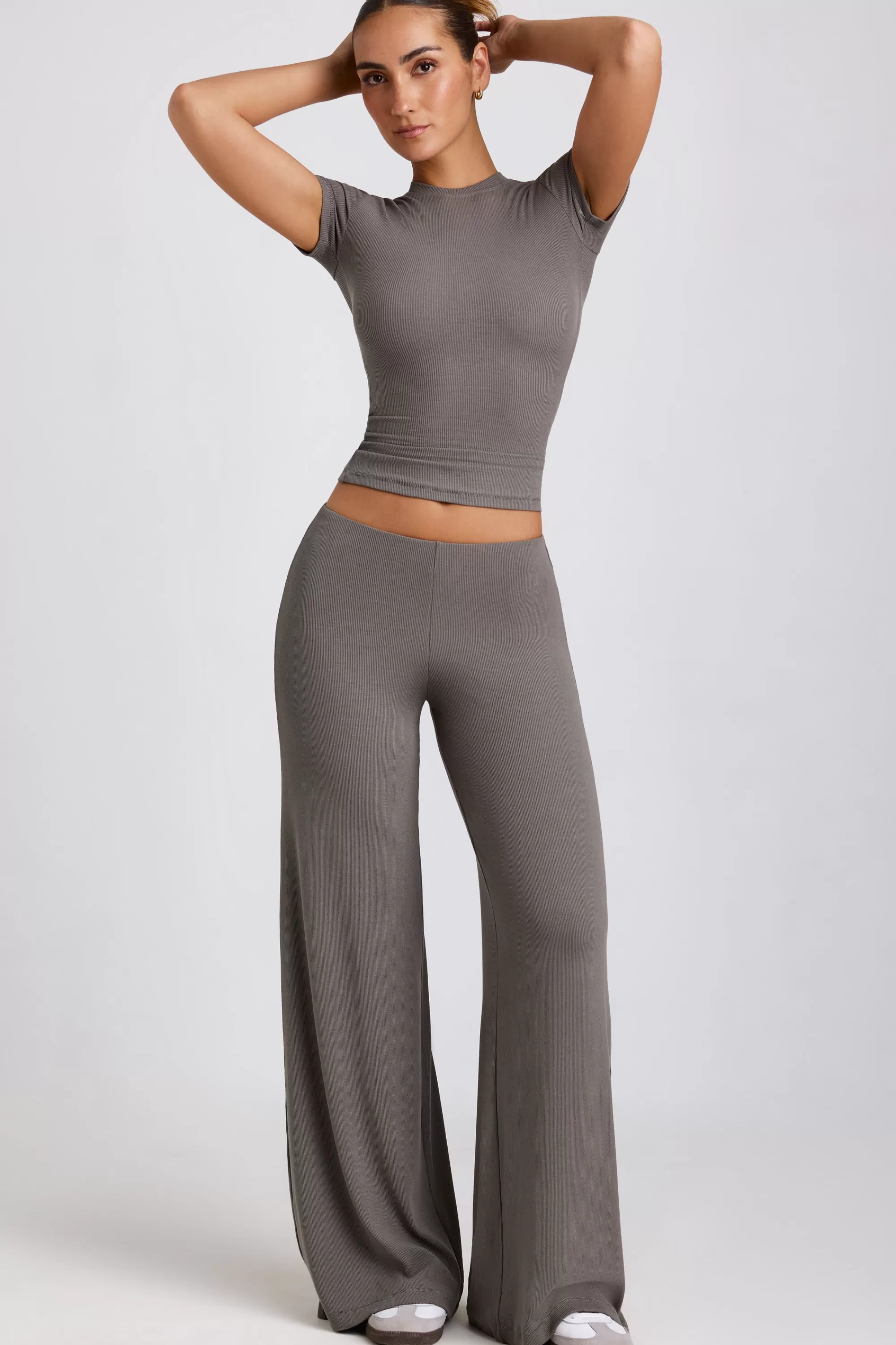 Oh Polly Mid Rise Wide Leg Trouser In Grey Best