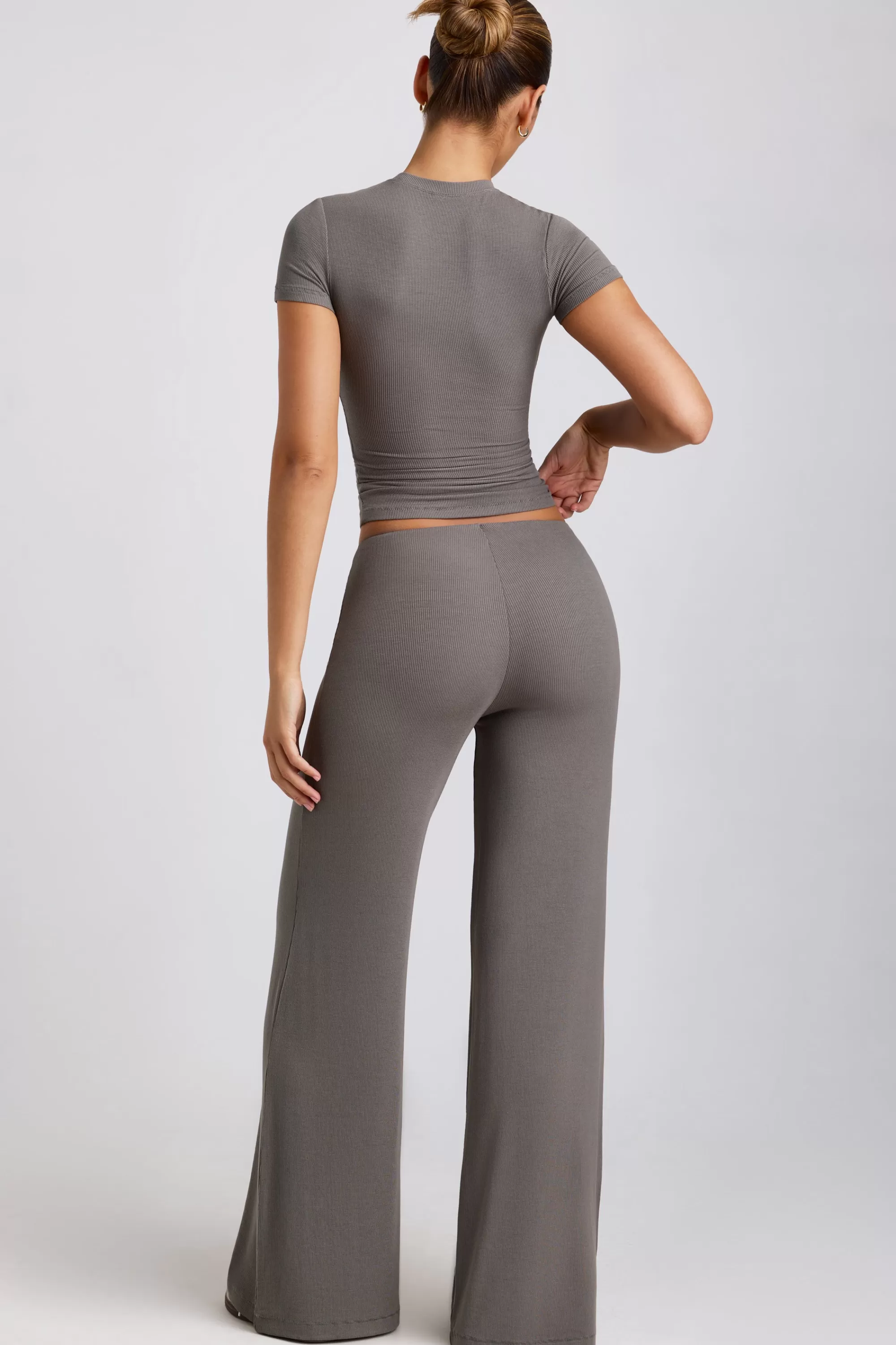 Oh Polly Mid Rise Wide Leg Trouser In Grey Best