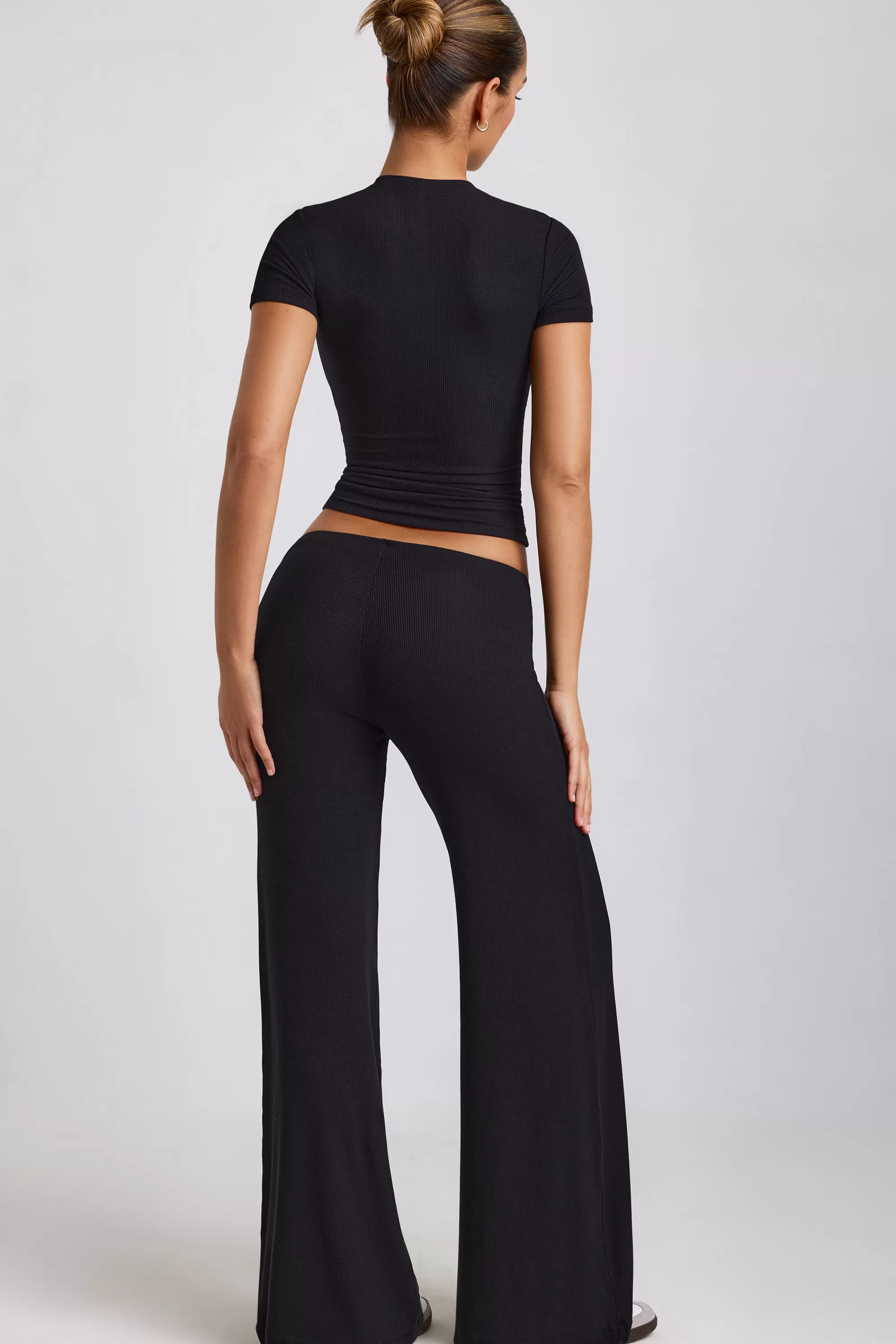 Oh Polly Mid Rise Wide Leg Trousers In Black Online