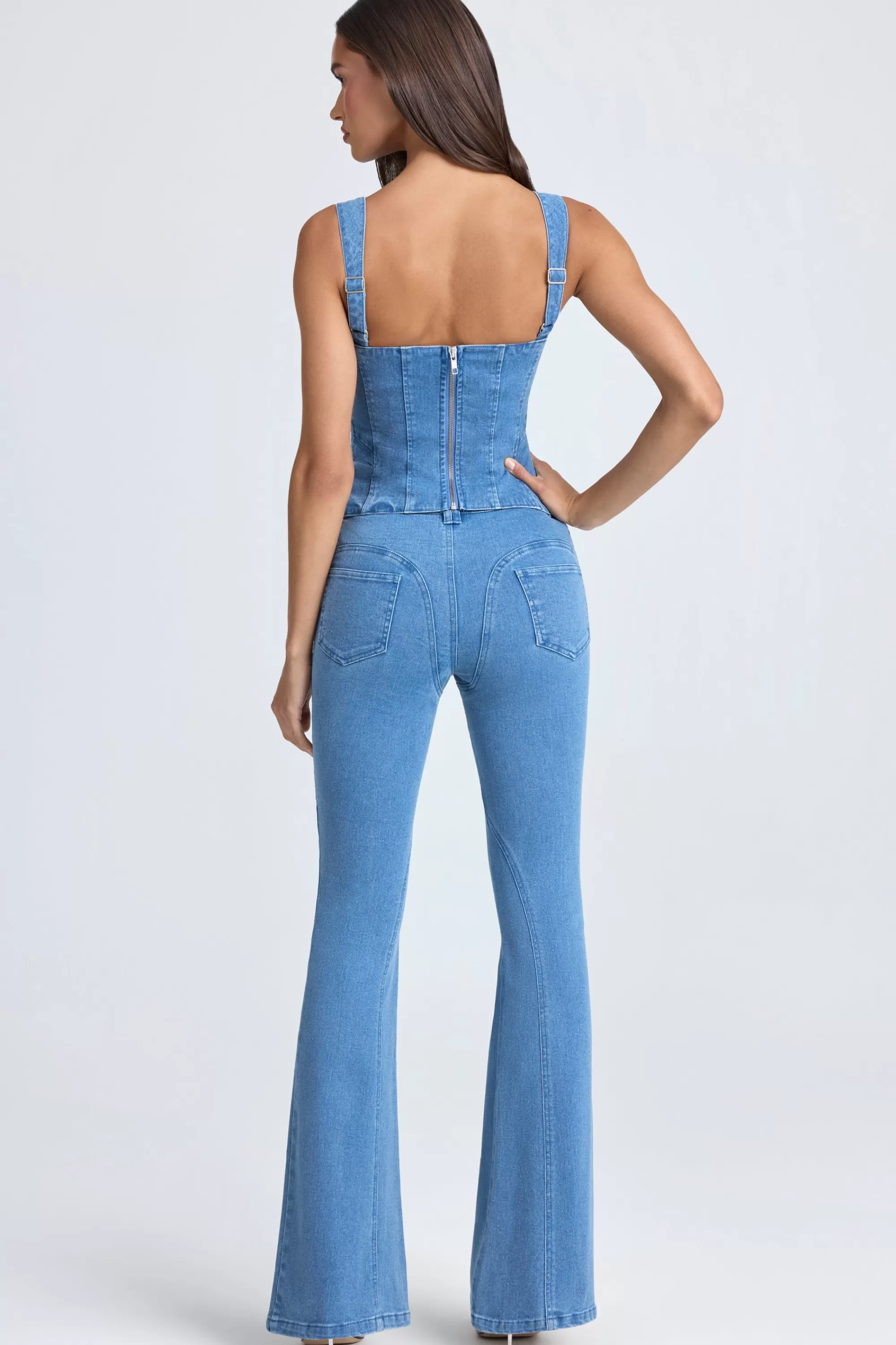 Oh Polly Mid-Rise Flared Jeans In Mid Blue Stonewash Flash Sale