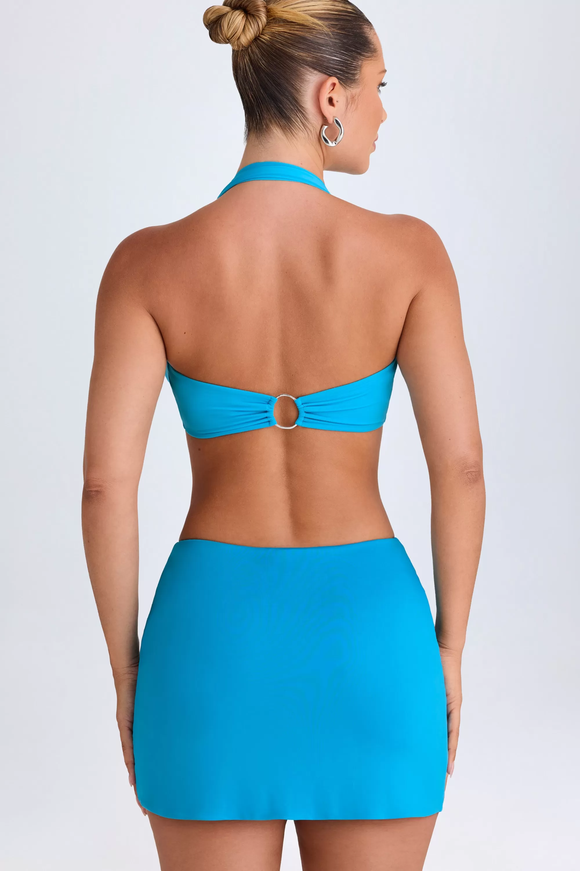 Oh Polly Mid-Rise Micro Mini Skirt In Aqua Blue Hot