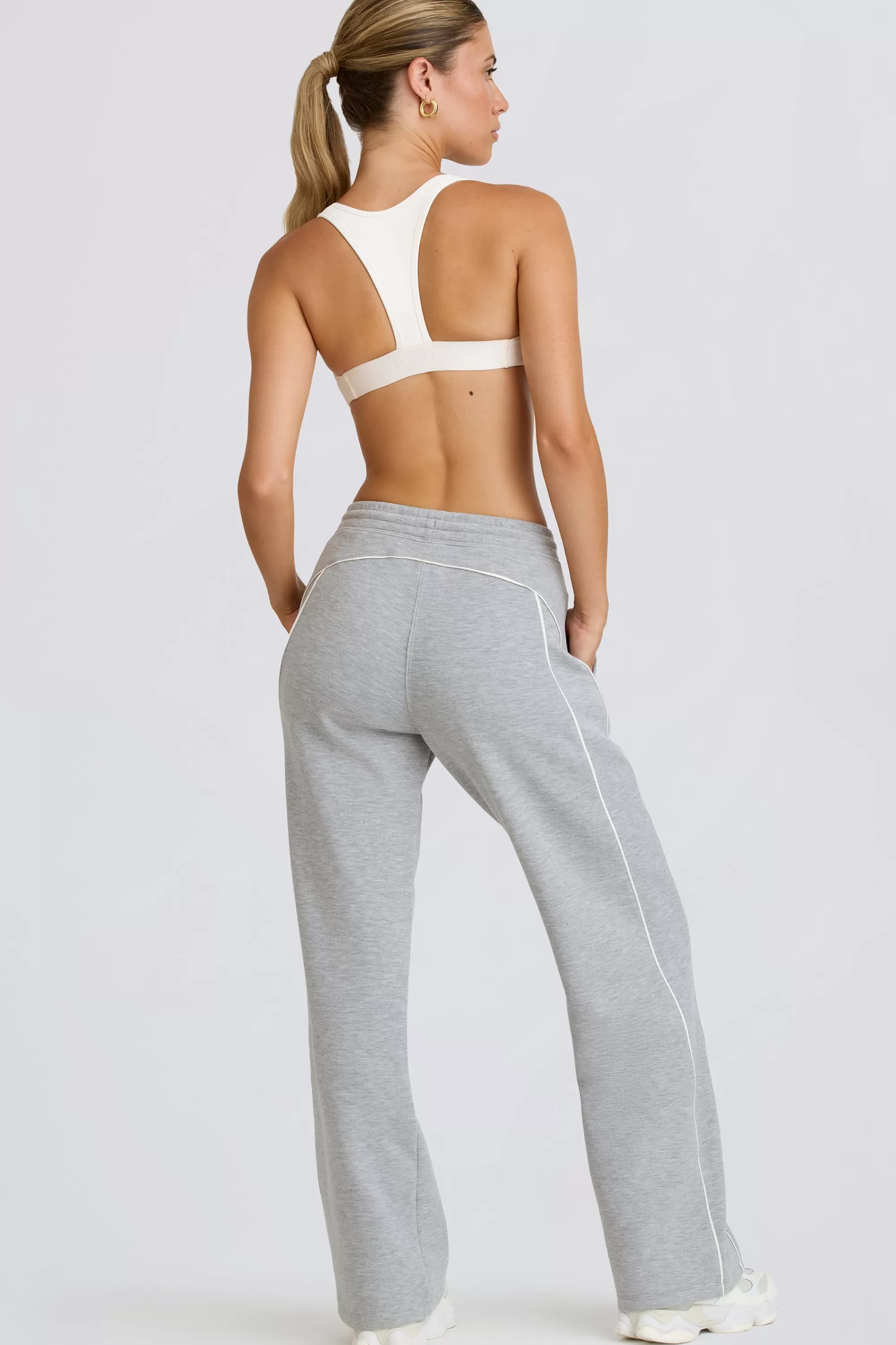 Oh Polly Mid-Rise Straight-Leg Joggers In Grey Marl Fashion