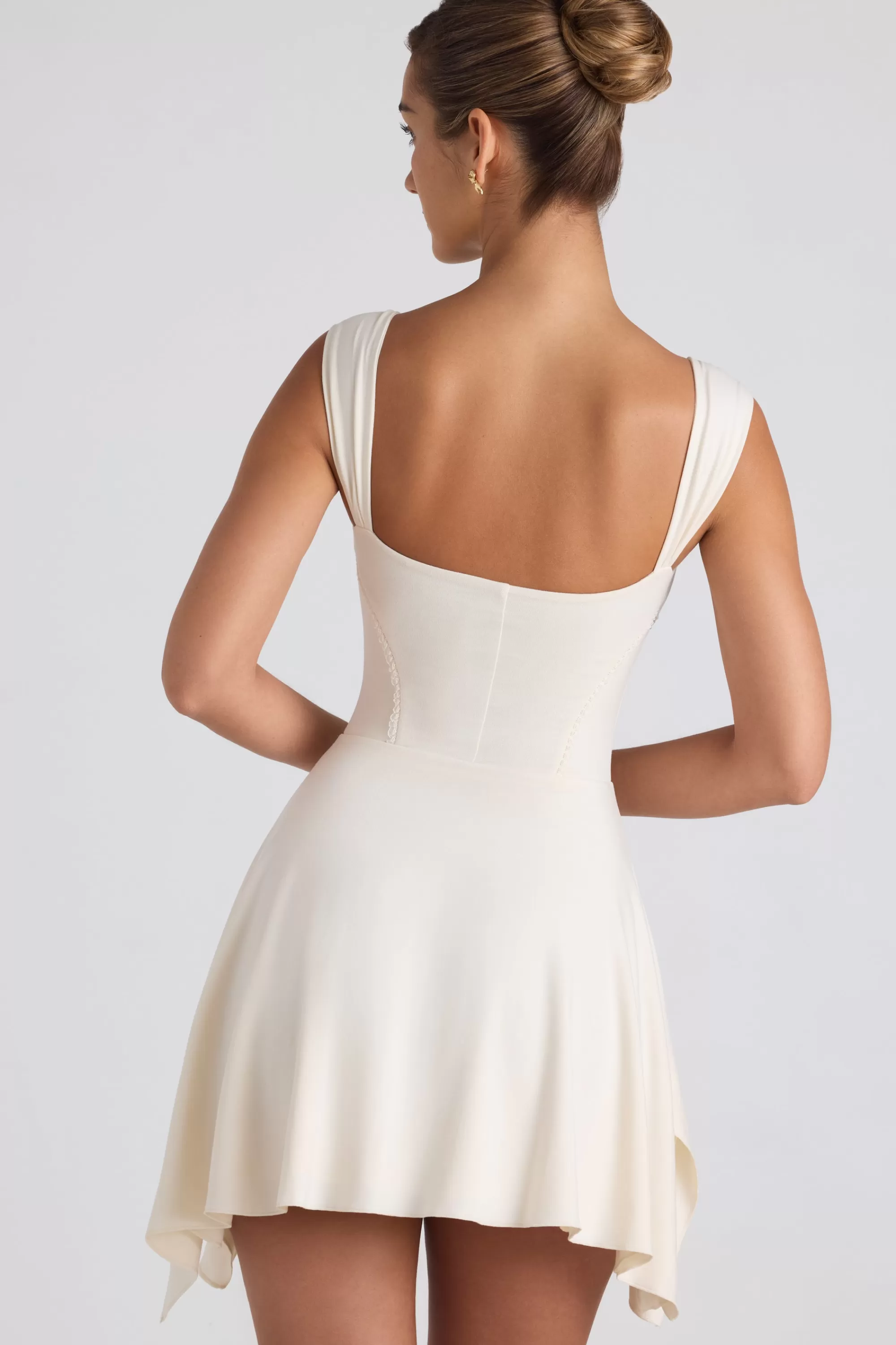 Oh Polly Modal Asymmetric Lace-Trim A-Line Mini Dress In Ivory Shop