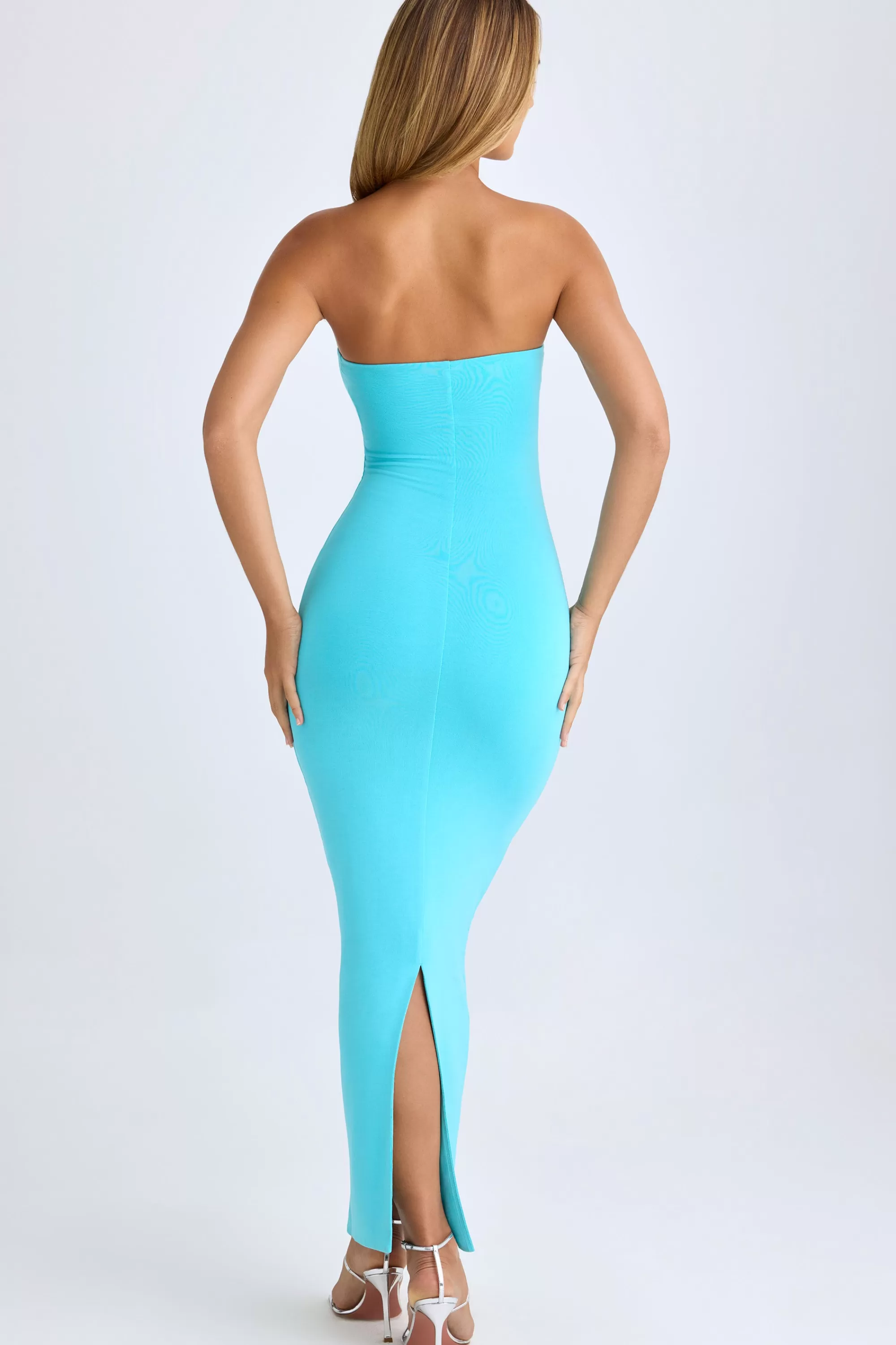 Oh Polly Modal Bandeau Maxi Dress In Aqua Blue New