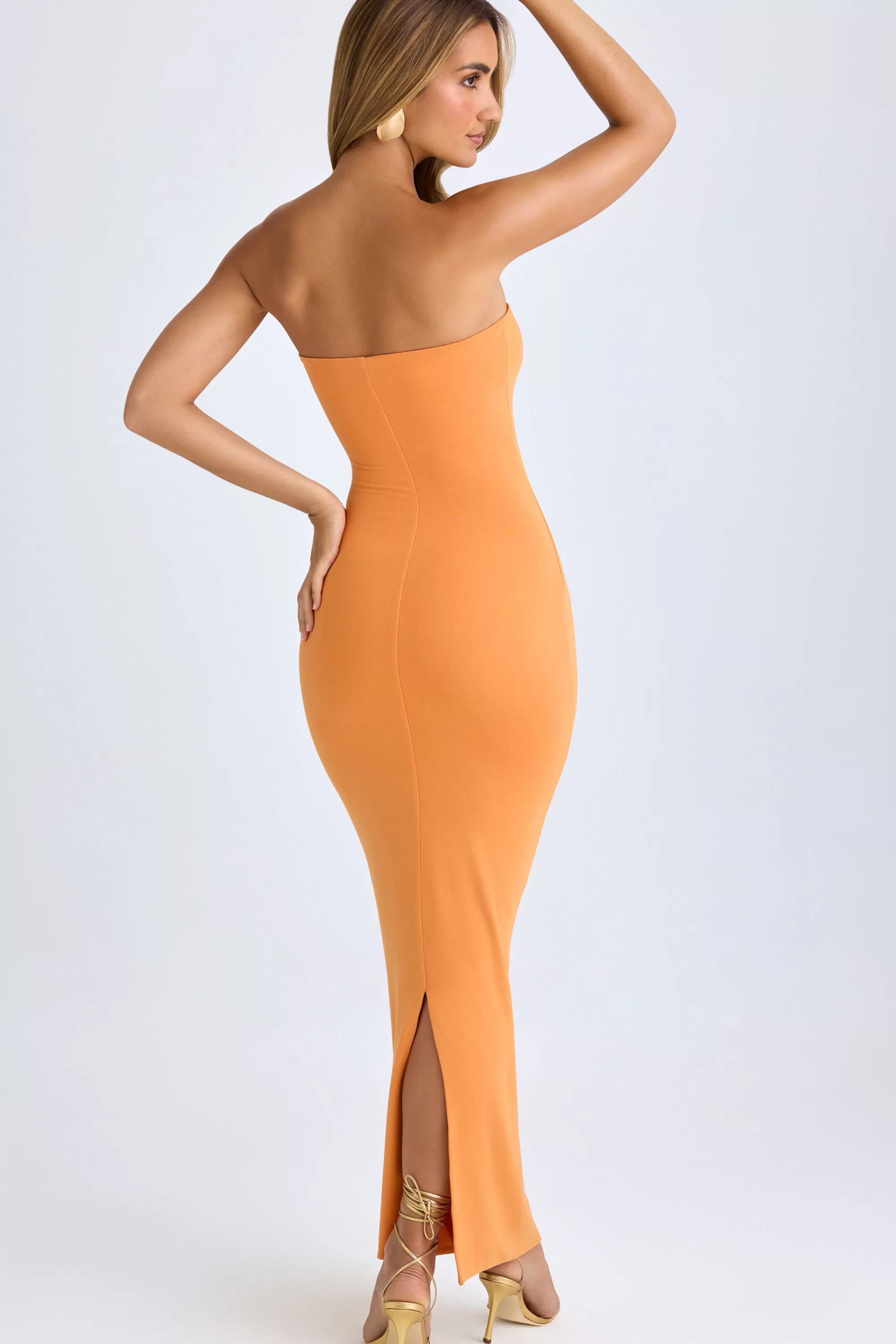 Oh Polly Modal Bandeau Maxi Dress In Sunset Orange Shop