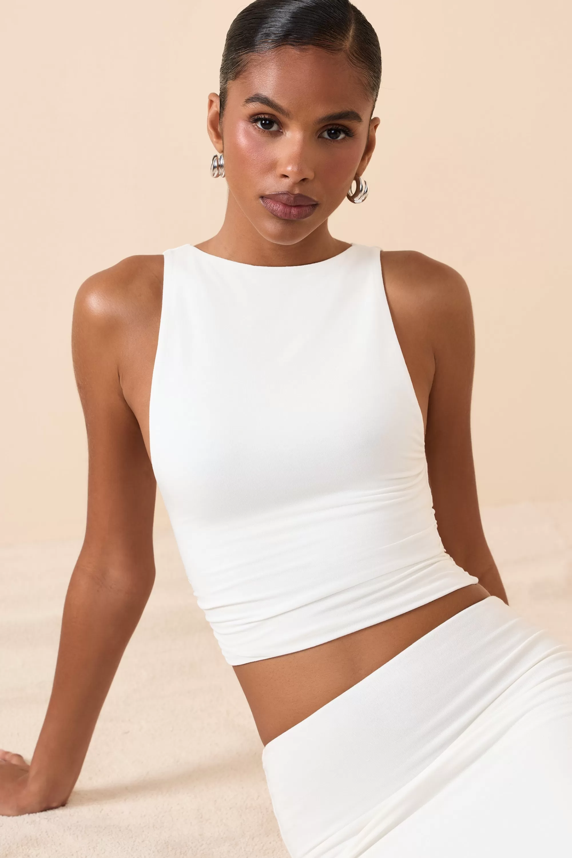 Oh Polly Modal Boat-Neck Tank Top In White Best