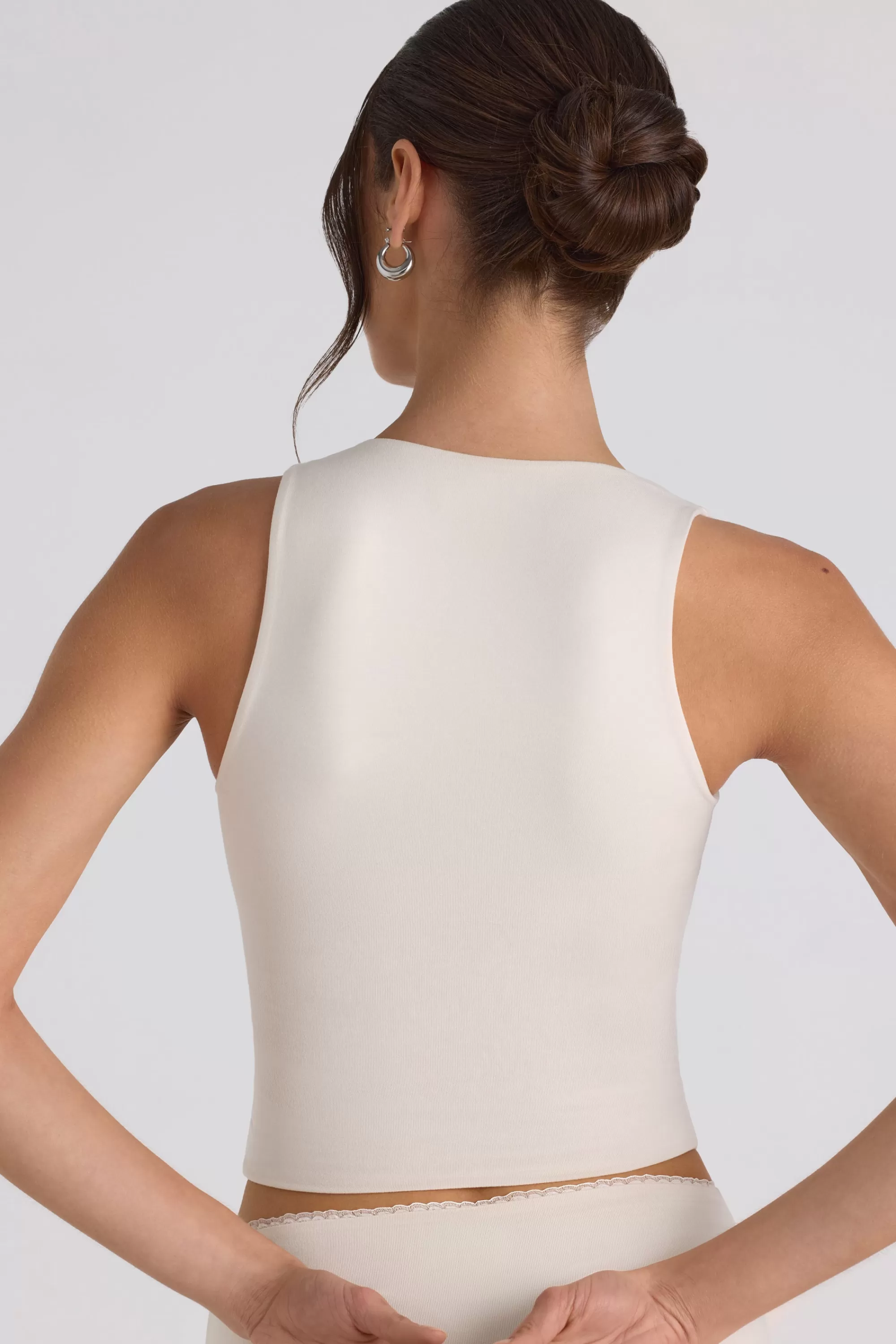 Oh Polly Modal Bow-Detail Crop Top In Ivory Cheap