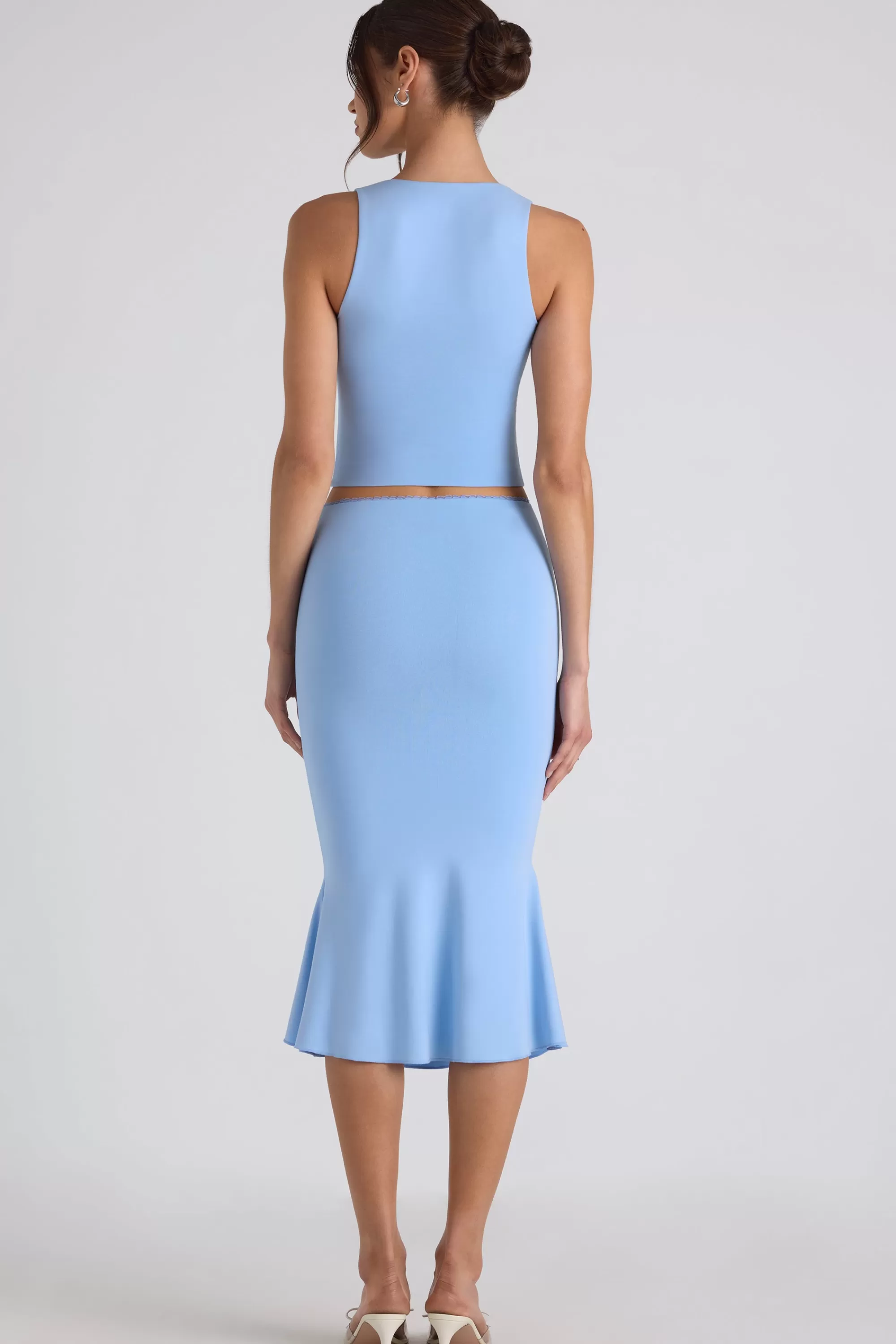 Oh Polly Modal Bow-Detail Mid-Rise Midi Skirt In Sky Blue Outlet