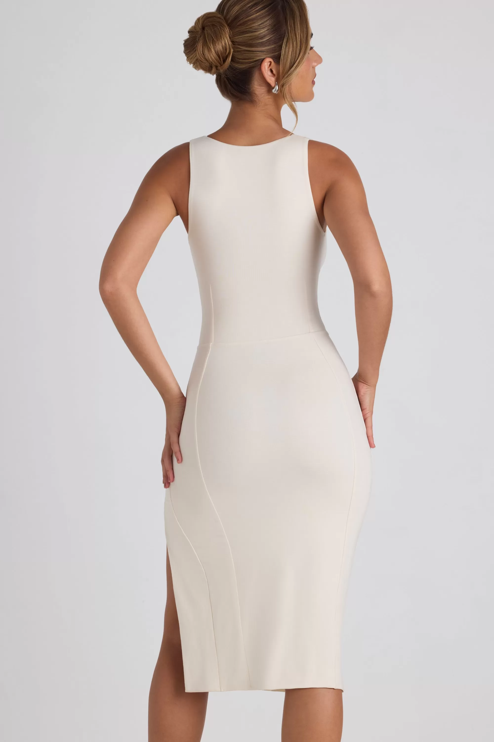 Oh Polly Modal Bow-Detail Sweetheart-Neck Midi Dress In Ivory Discount