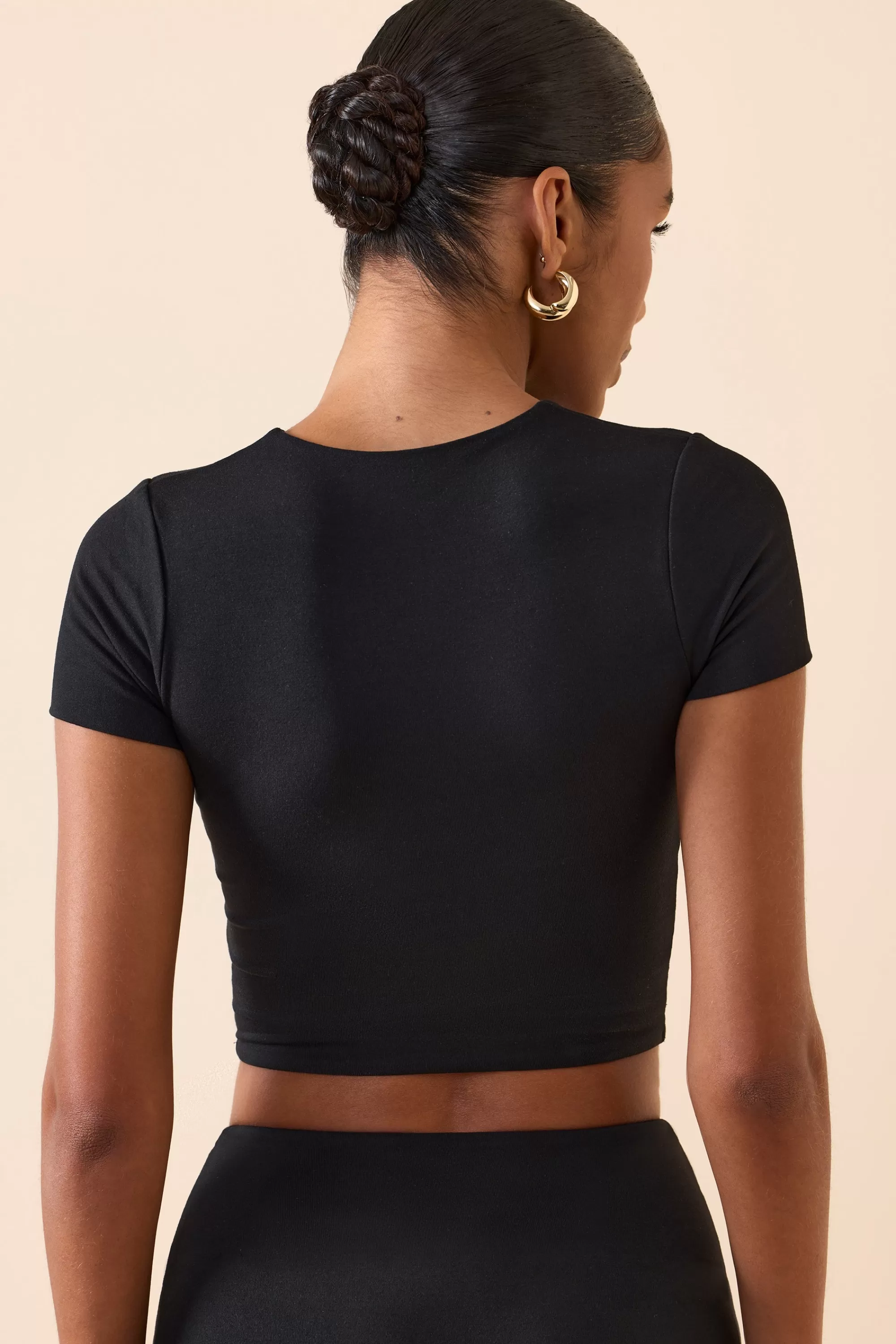 Oh Polly Modal Cap-Sleeve Crop Top In Black Shop