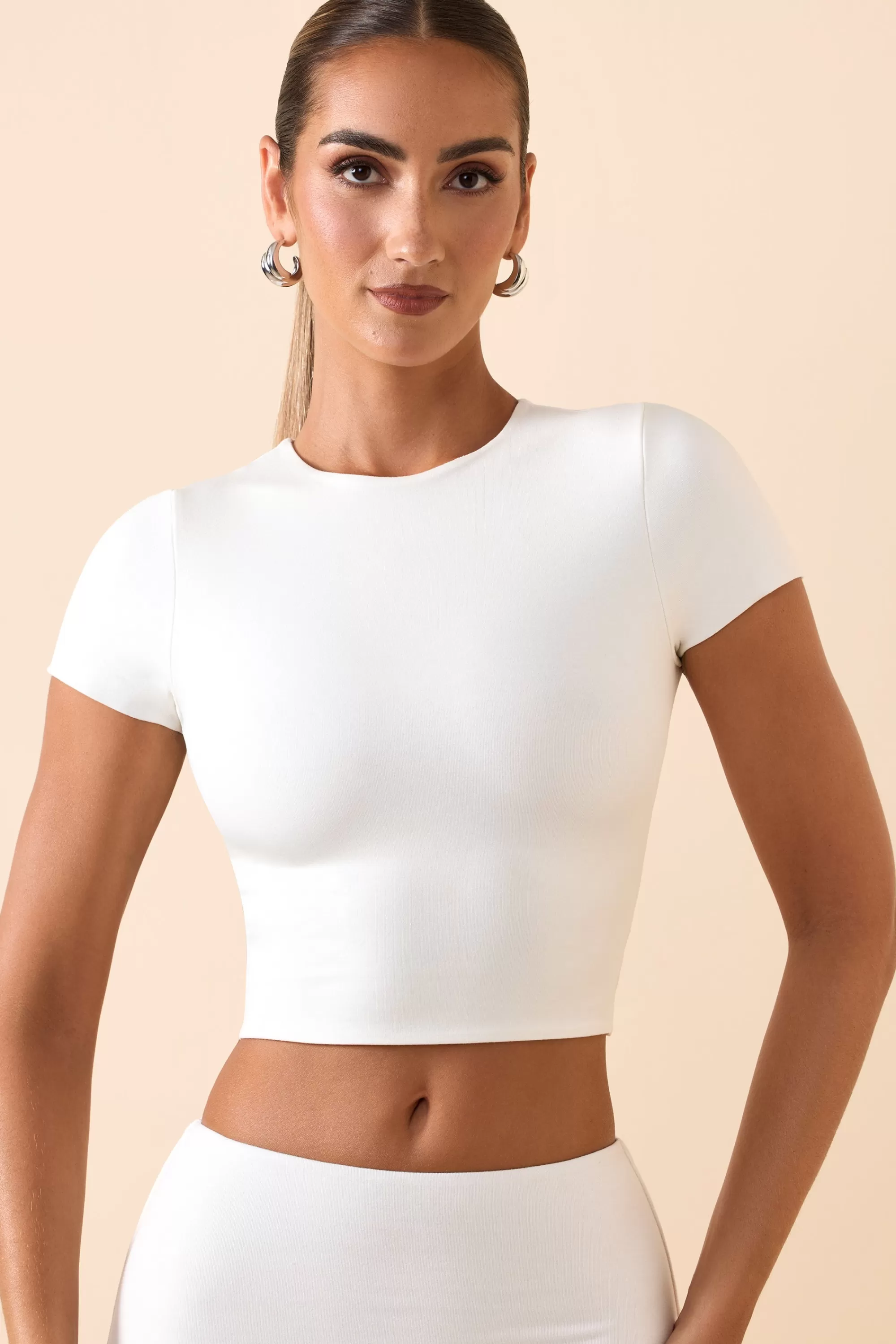 Oh Polly Modal Cap-Sleeve Crop Top In White Outlet