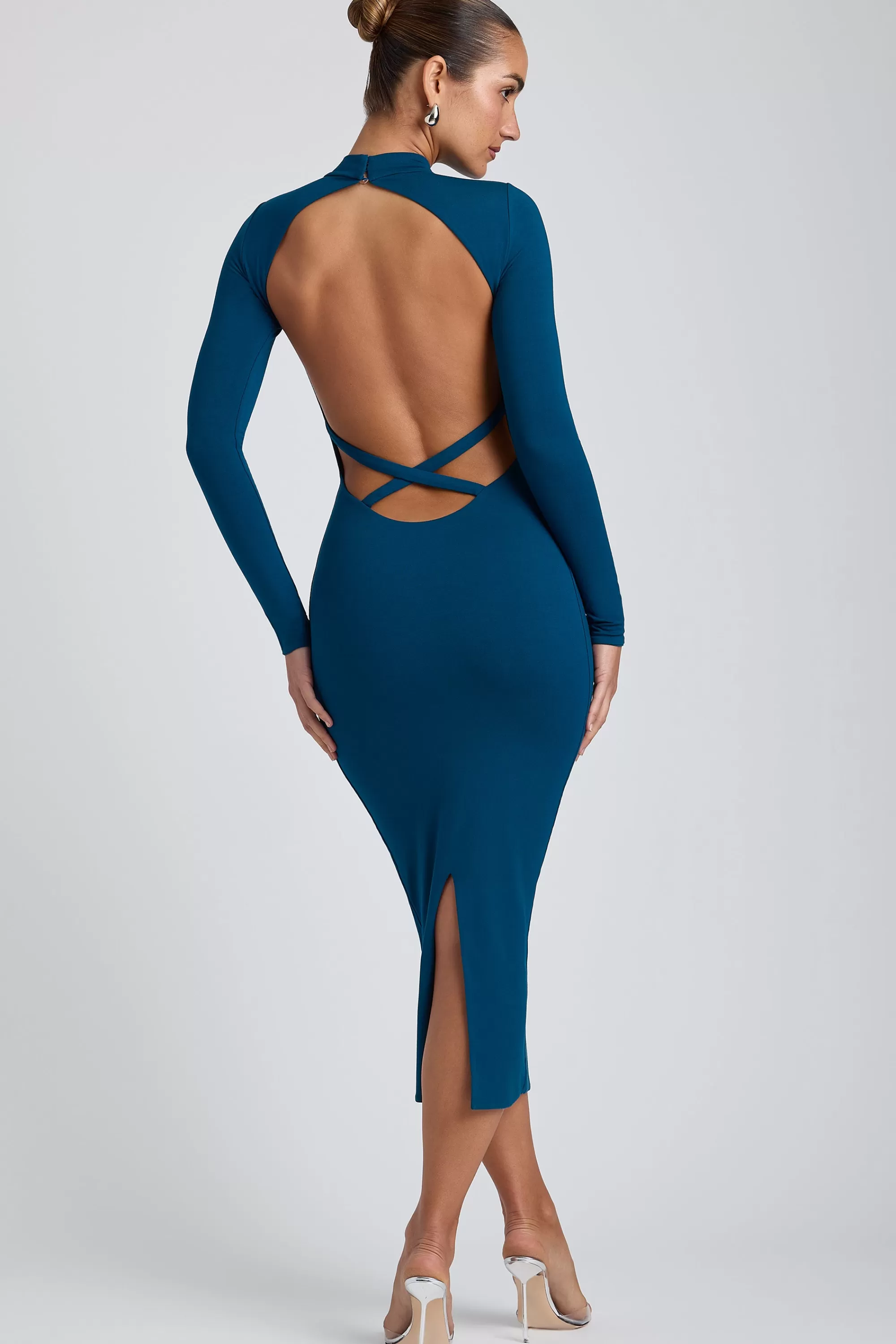 Oh Polly Modal Cross-Back Midaxi Dress In Deep Teal Outlet