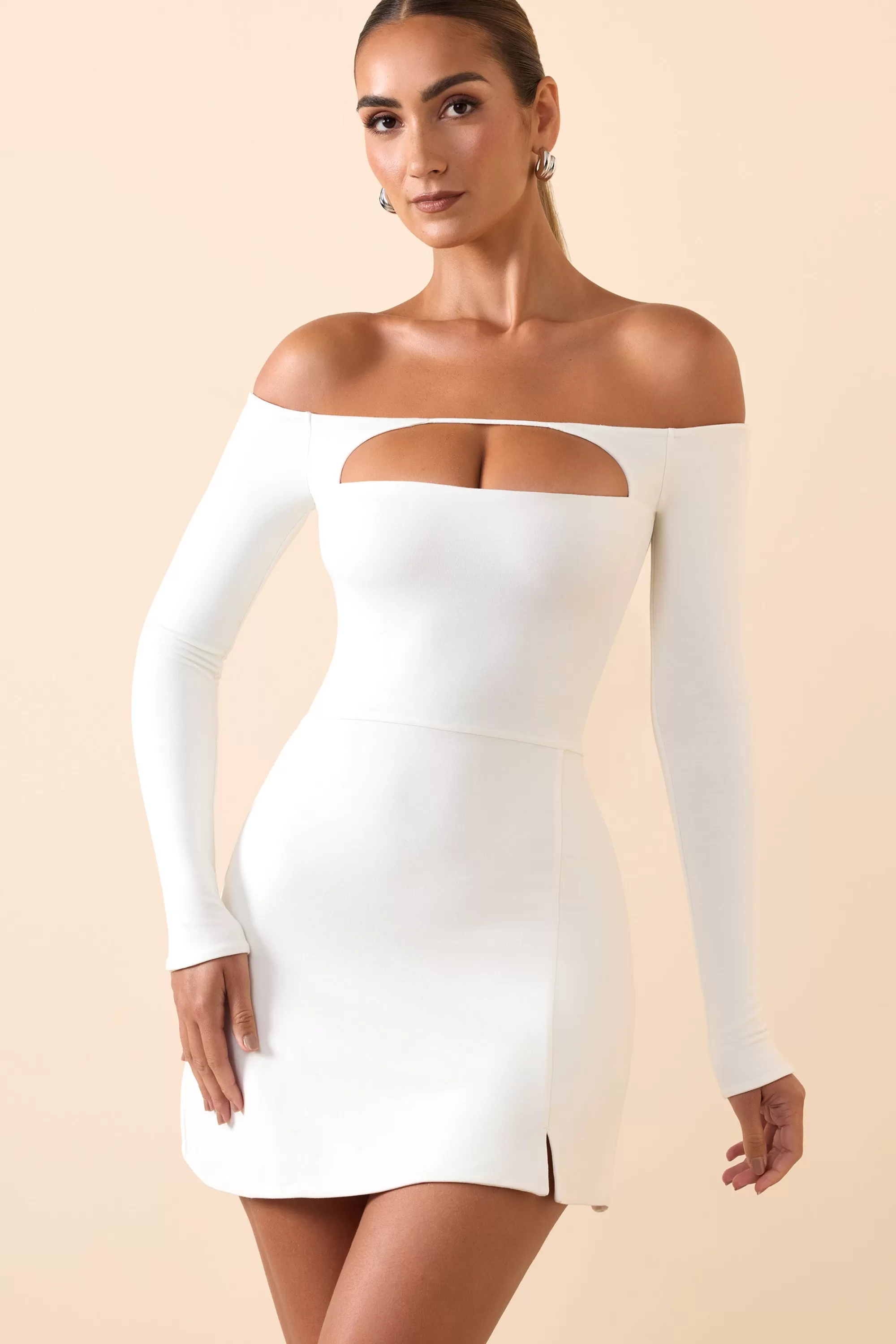 Oh Polly Modal Cut-Out Off-Shoulder A-Line Mini Dress In White White Outlet