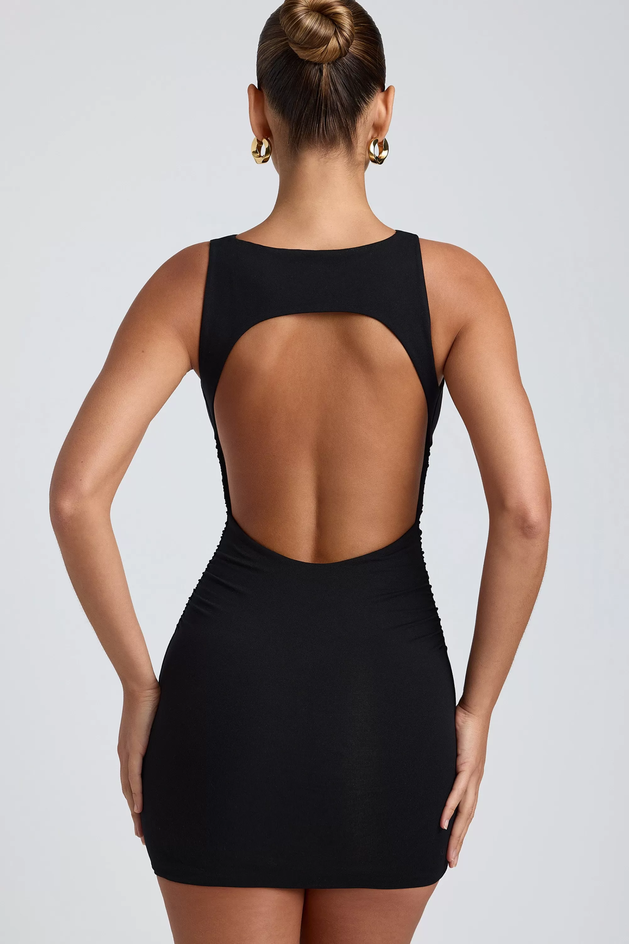 Oh Polly Modal High-Neck Open-Back Mini Dress In Black Discount