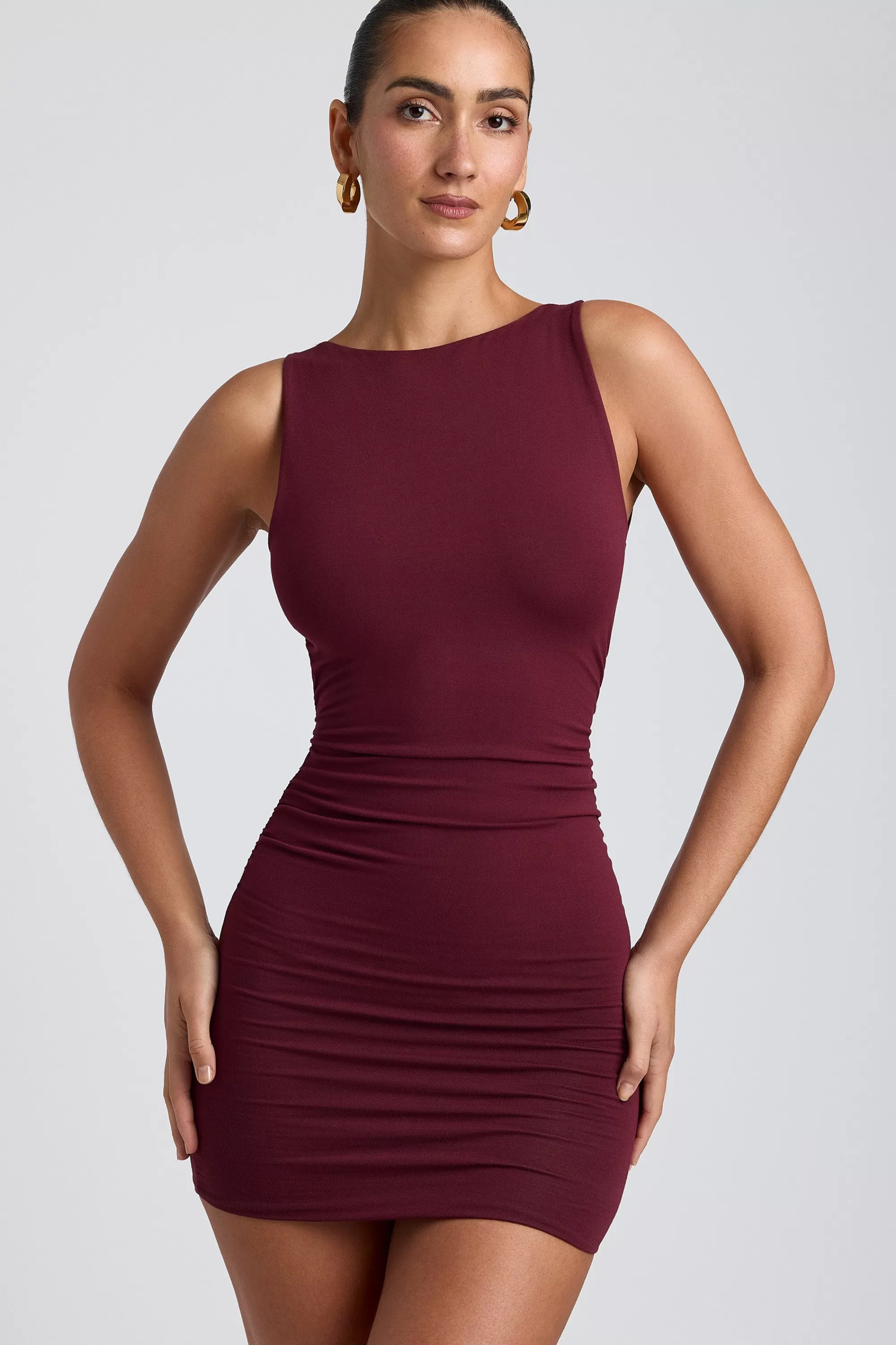 Oh Polly Modal High-Neck Open-Back Mini Dress In Plum Outlet