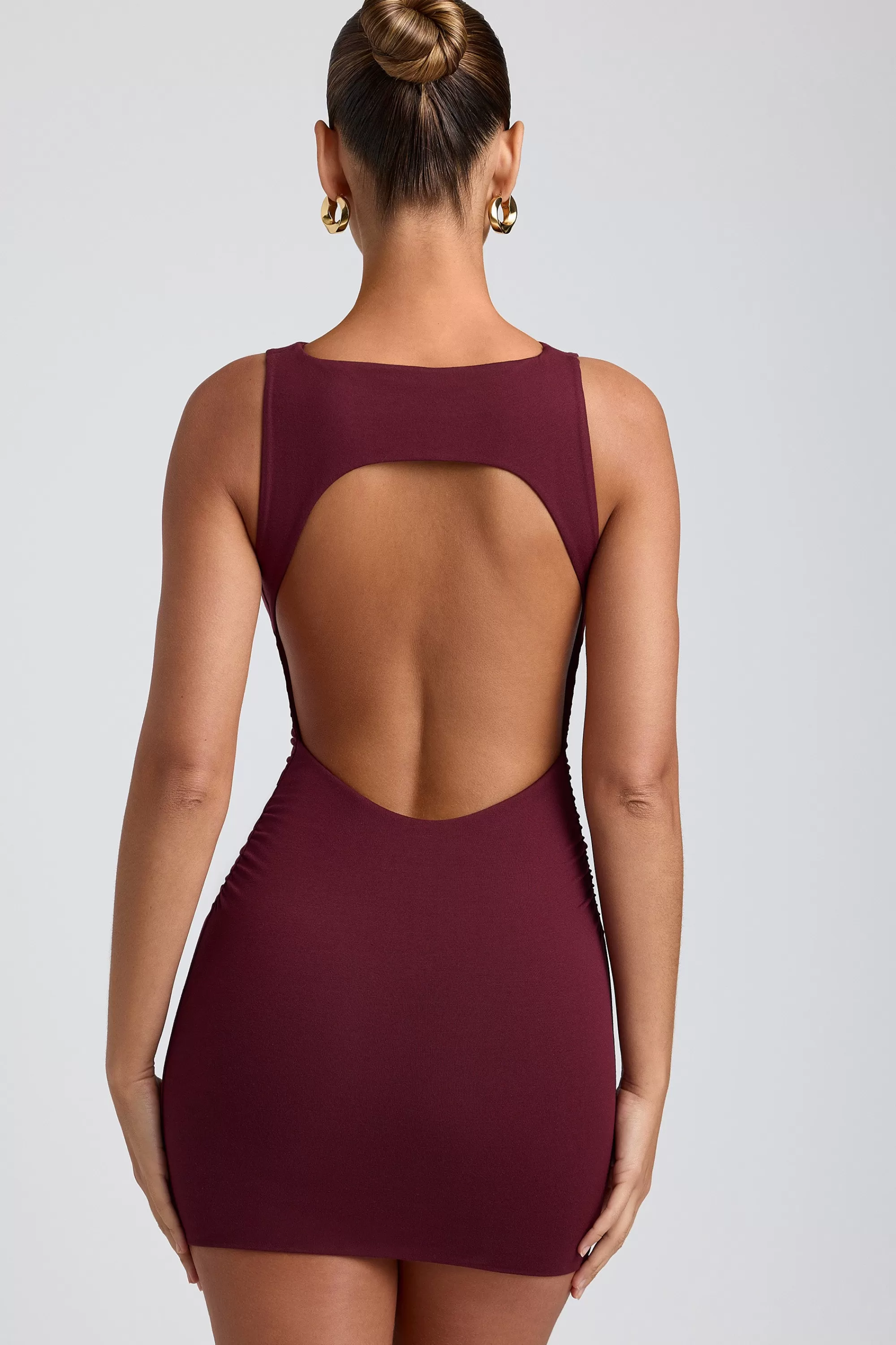 Oh Polly Modal High-Neck Open-Back Mini Dress In Plum Outlet