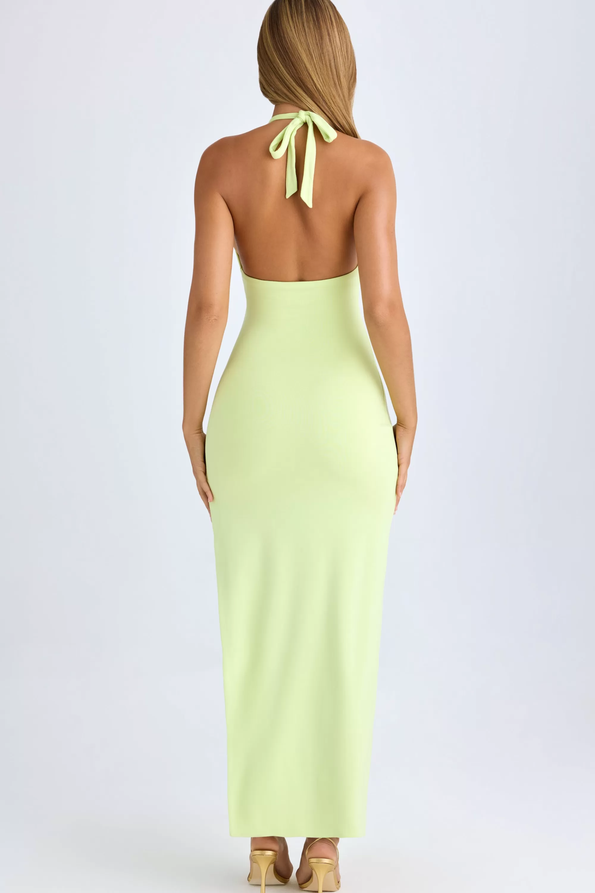 Oh Polly Modal High-Split Halterneck Maxi Dress In Matcha Green Outlet