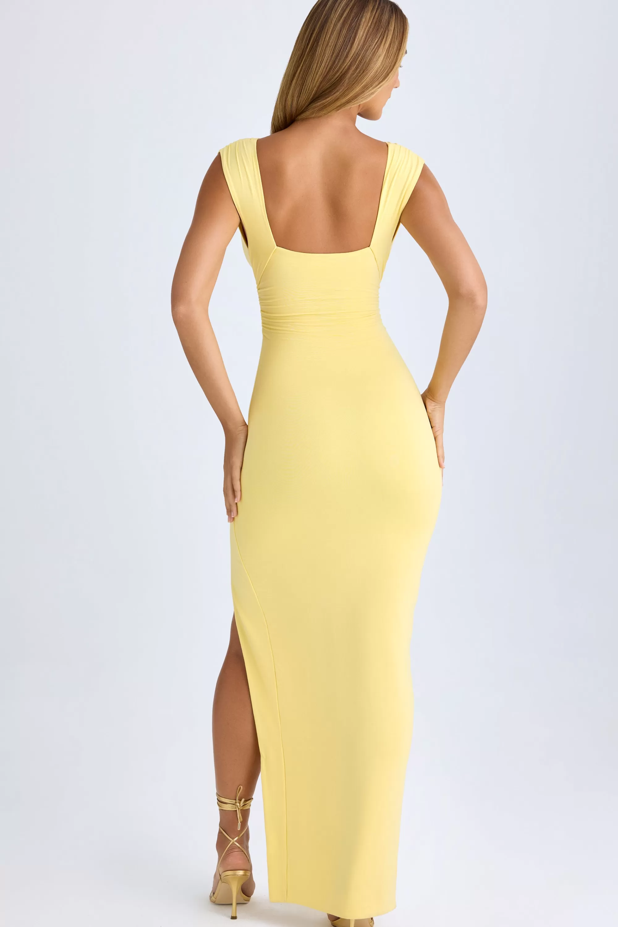 Oh Polly Modal High-Split Plunge-Neck Maxi Dress In Lemon Sherbet Discount