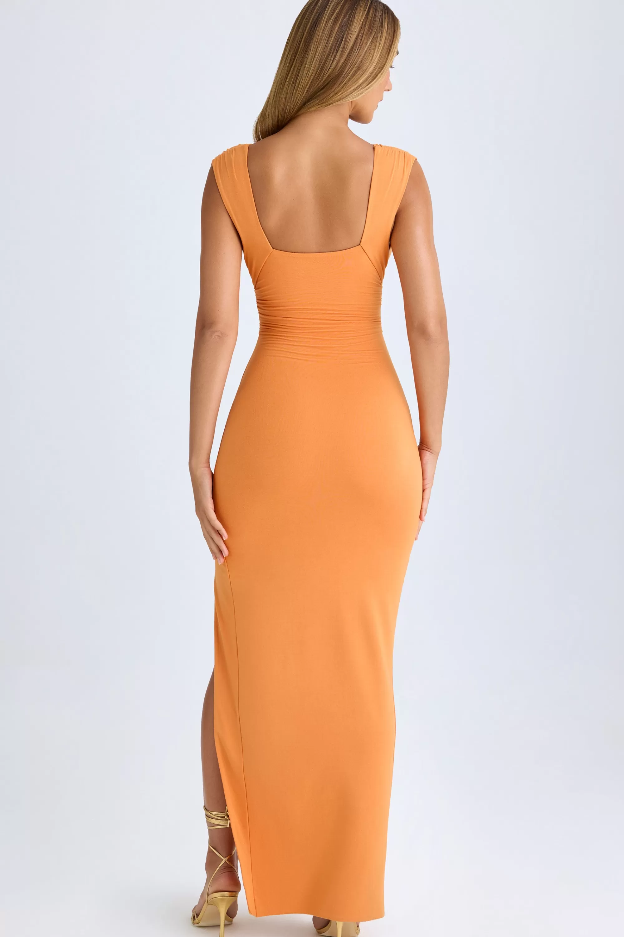 Oh Polly Modal High-Split Plunge-Neck Maxi Dress In Sunset Orange Flash Sale