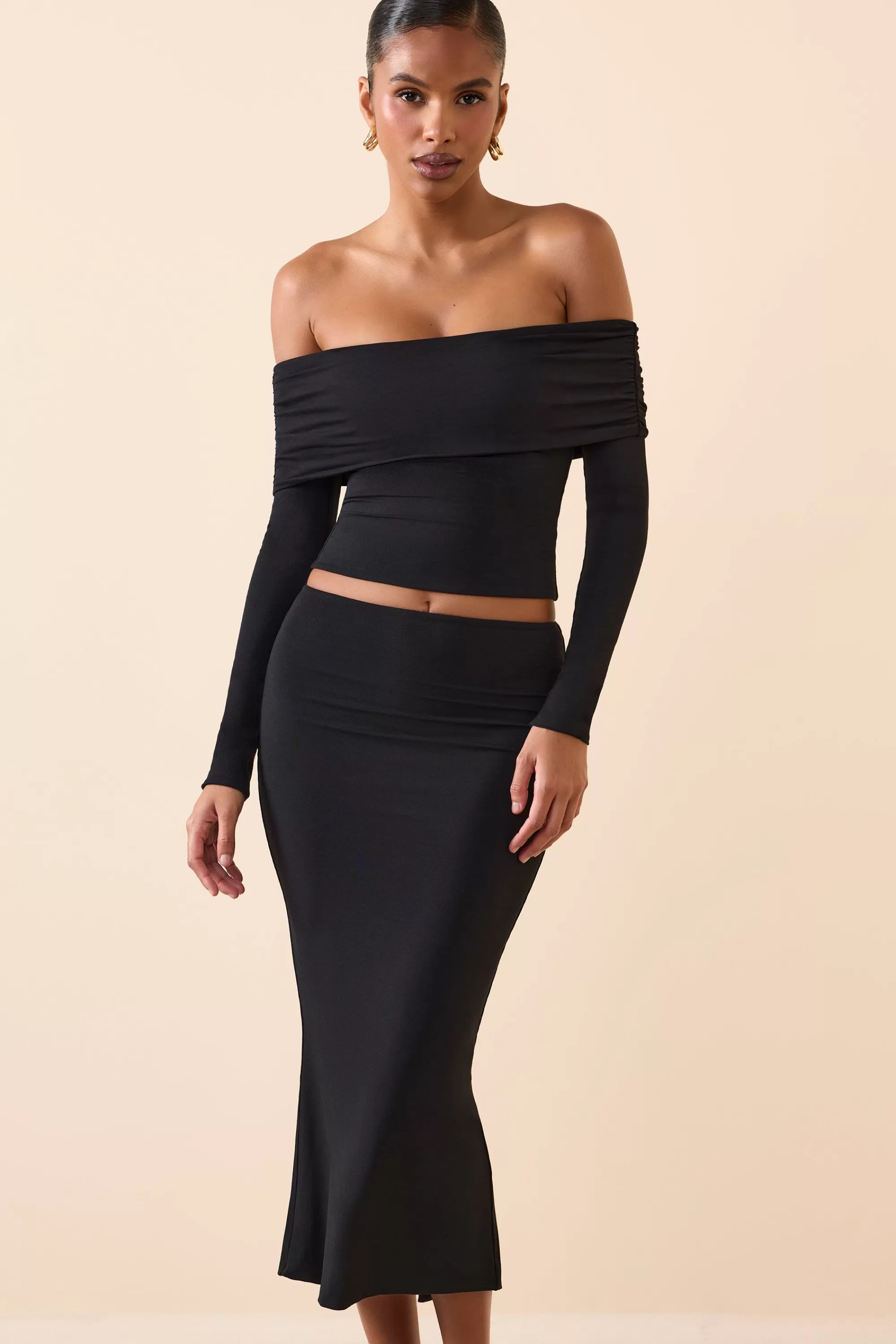 Oh Polly Modal Mid-Rise Midaxi Skirt In Black Store