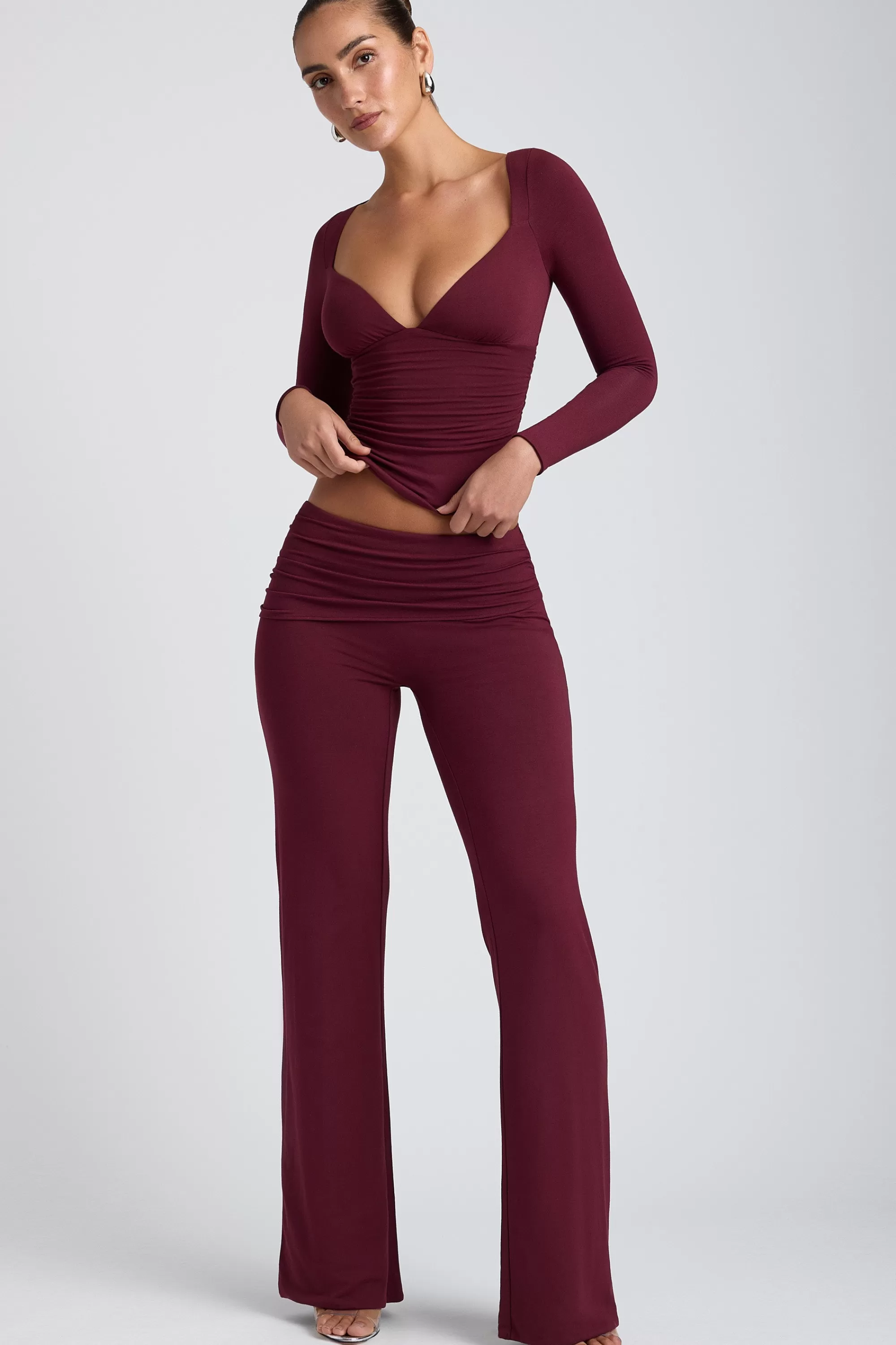 Oh Polly Modal Mid-Rise Straight-Leg Trousers In Plum Sale