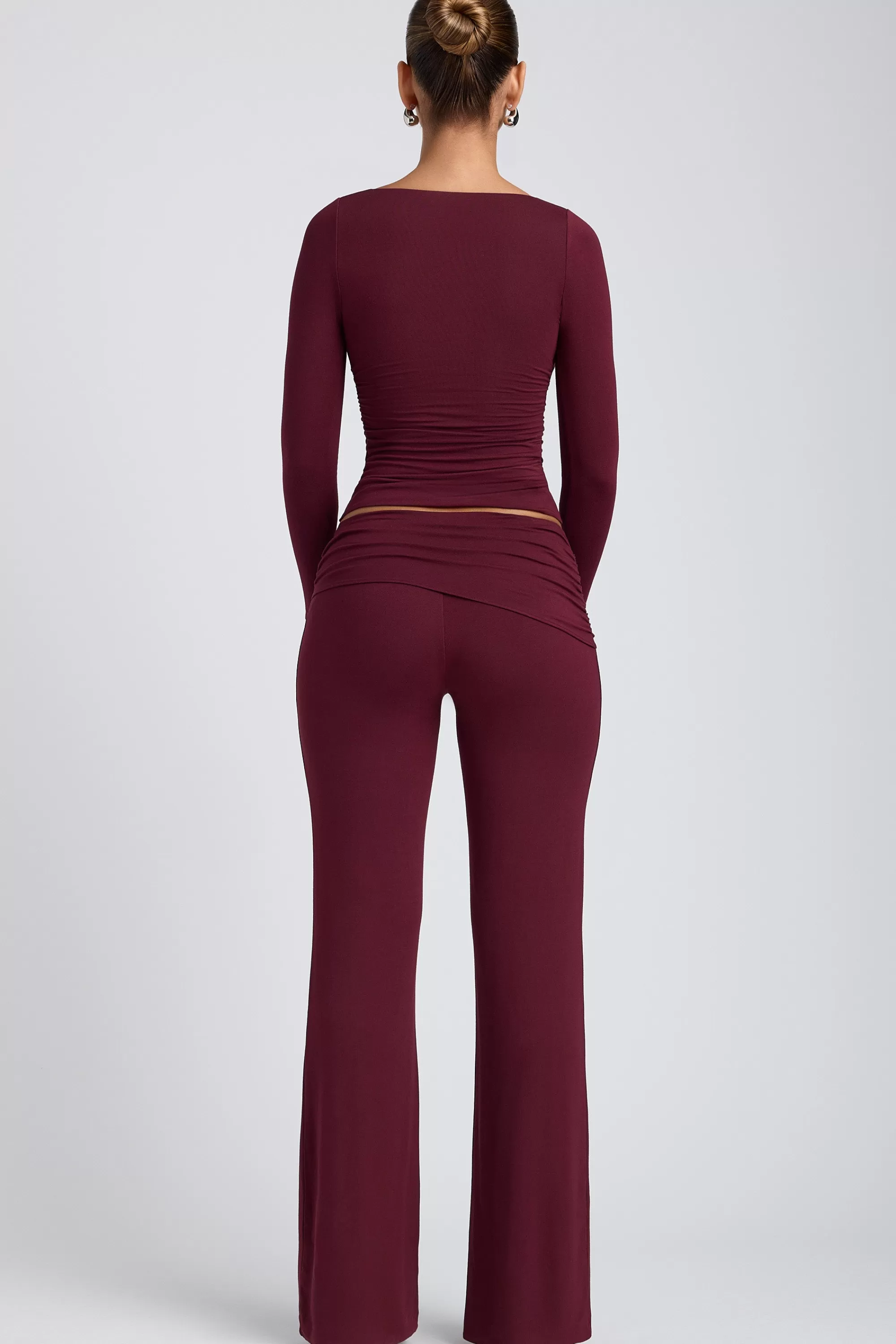 Oh Polly Modal Mid-Rise Straight-Leg Trousers In Plum Sale