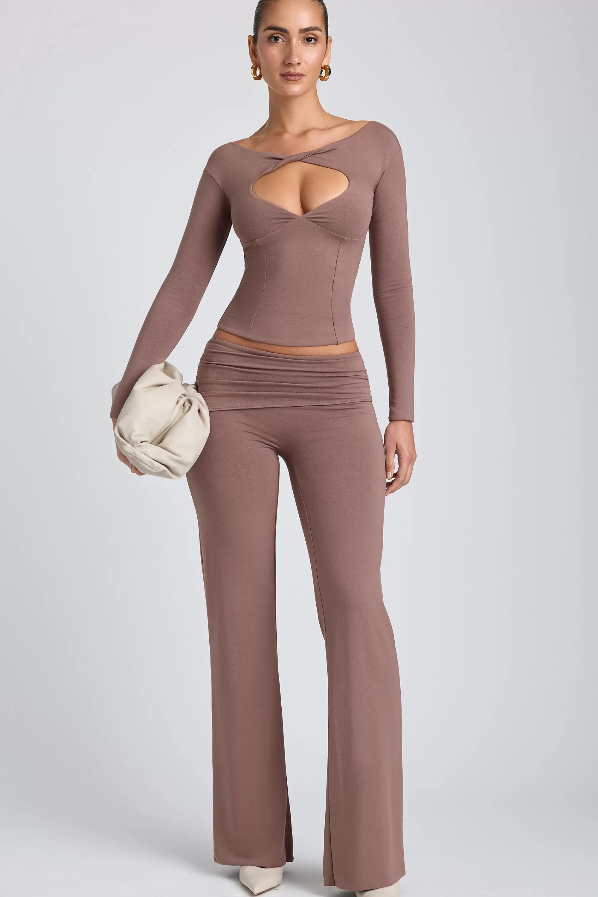 Oh Polly Modal Mid-Rise Straight-Leg Trousers In Taupe Sale