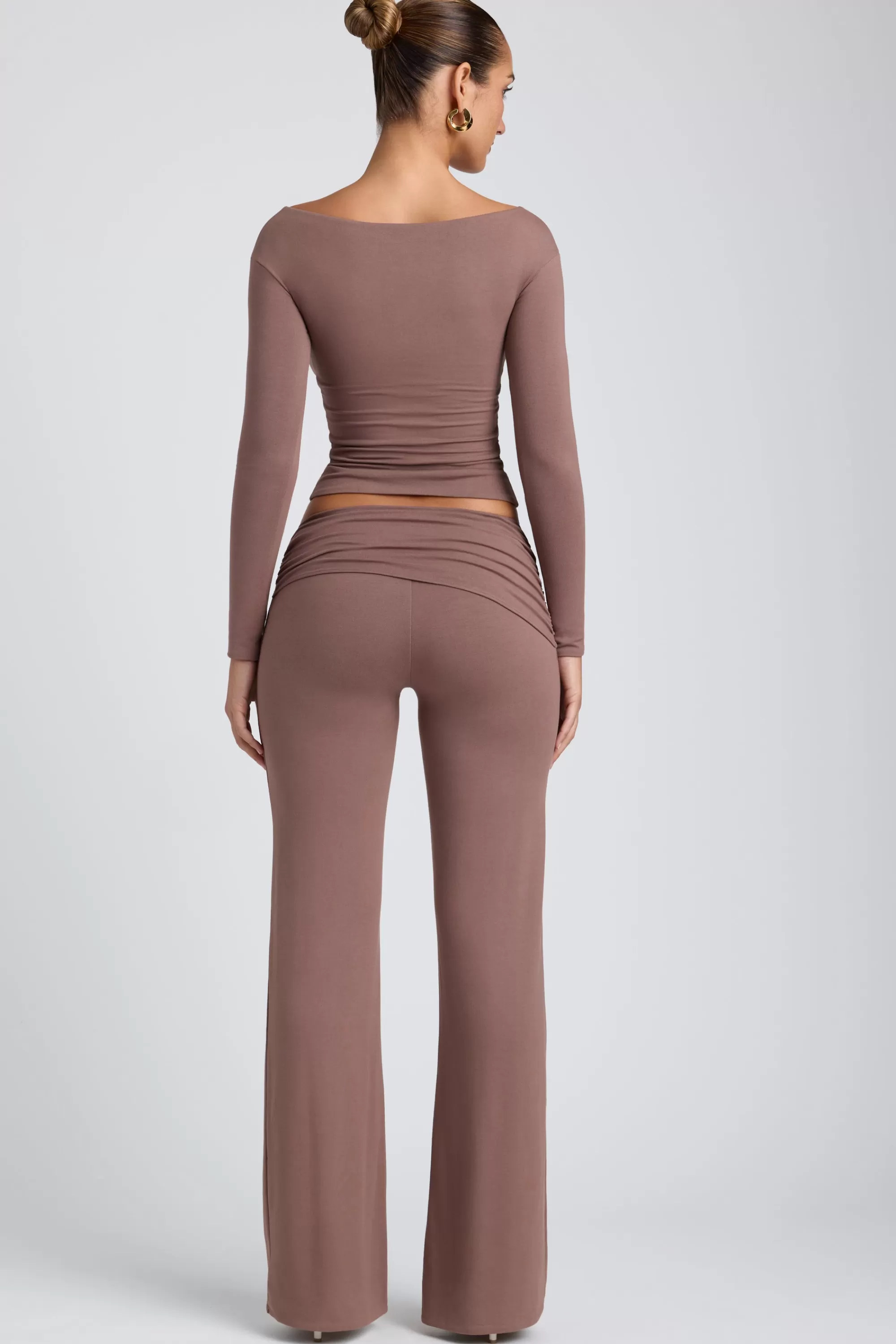 Oh Polly Modal Mid-Rise Straight-Leg Trousers In Taupe Sale