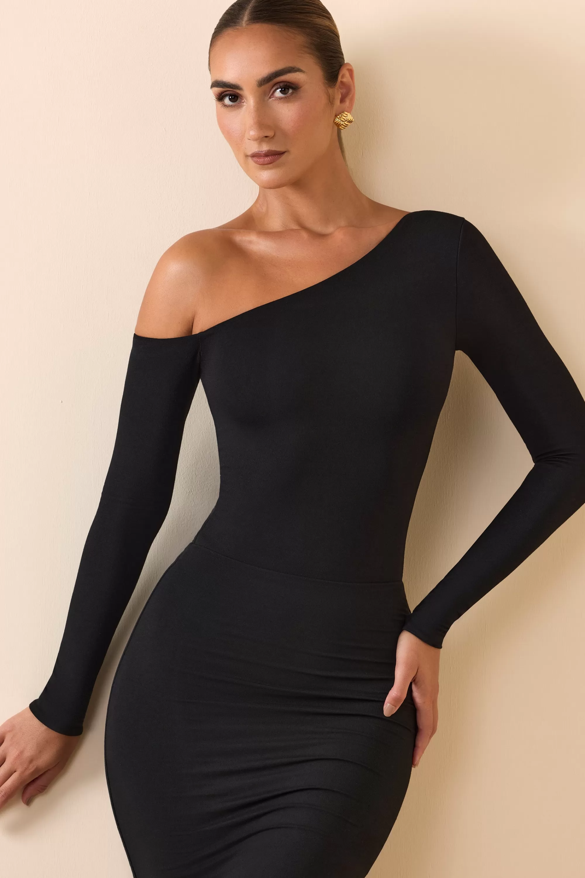 Oh Polly Modal Off-Shoulder Bodysuit In Black Clearance